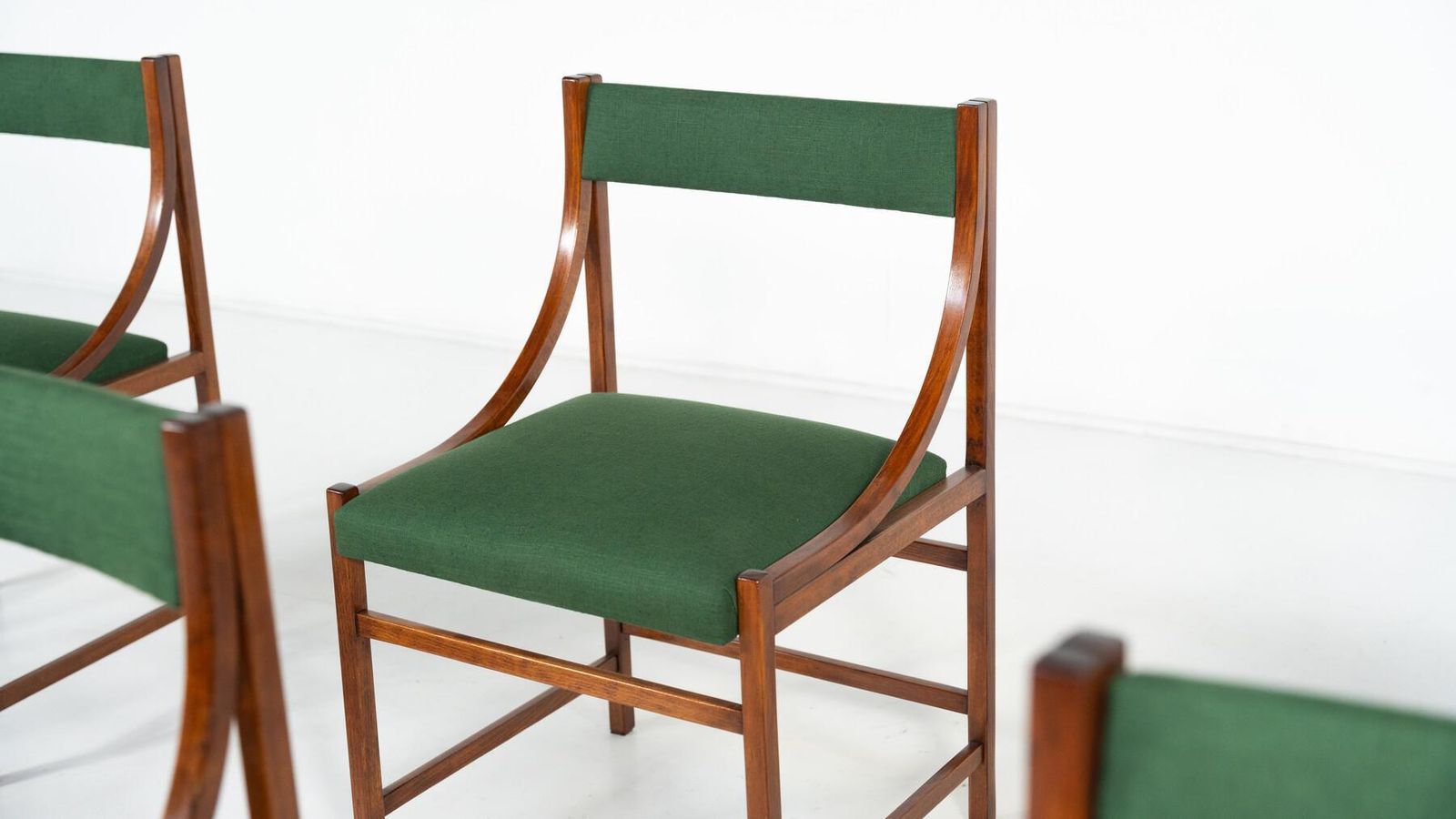 Mid Century Modern Set Of 6 Armchairs, Wood And Fabric, Italy, 1960s photo buy