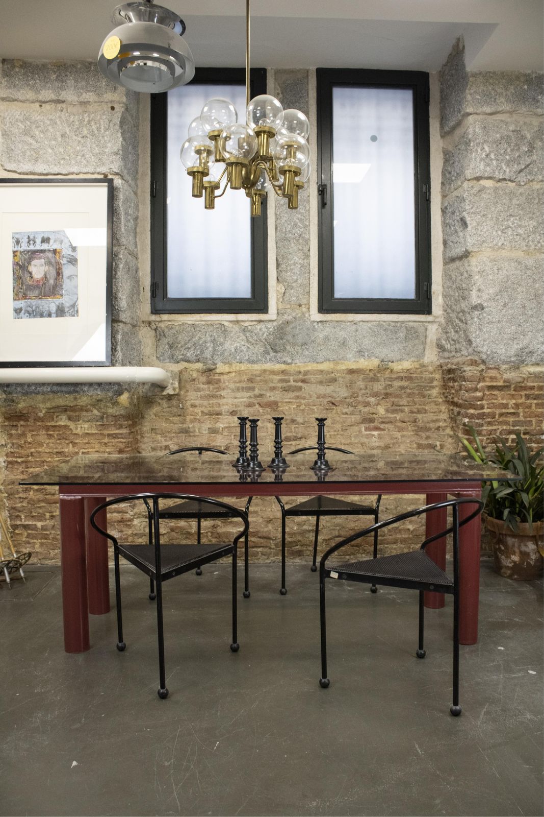 Modern Bourdeaux Steel Dining Table With Glass Top 187 X 89 Cm, Italia, 1970 photo vinterior