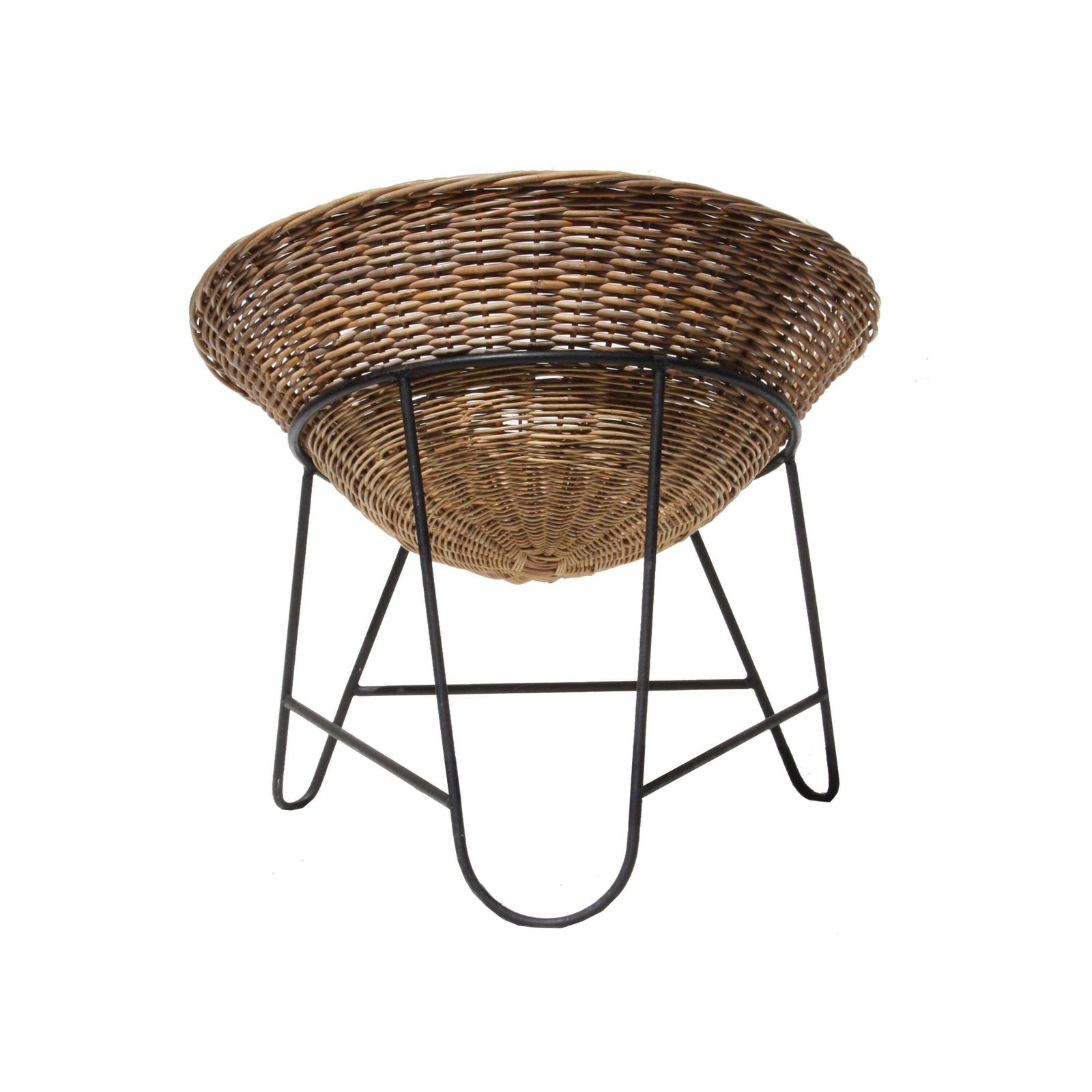 Mathieu Matégot "Wicker" Chair Iron Natural Fiber, France, 1950 photo vinterior