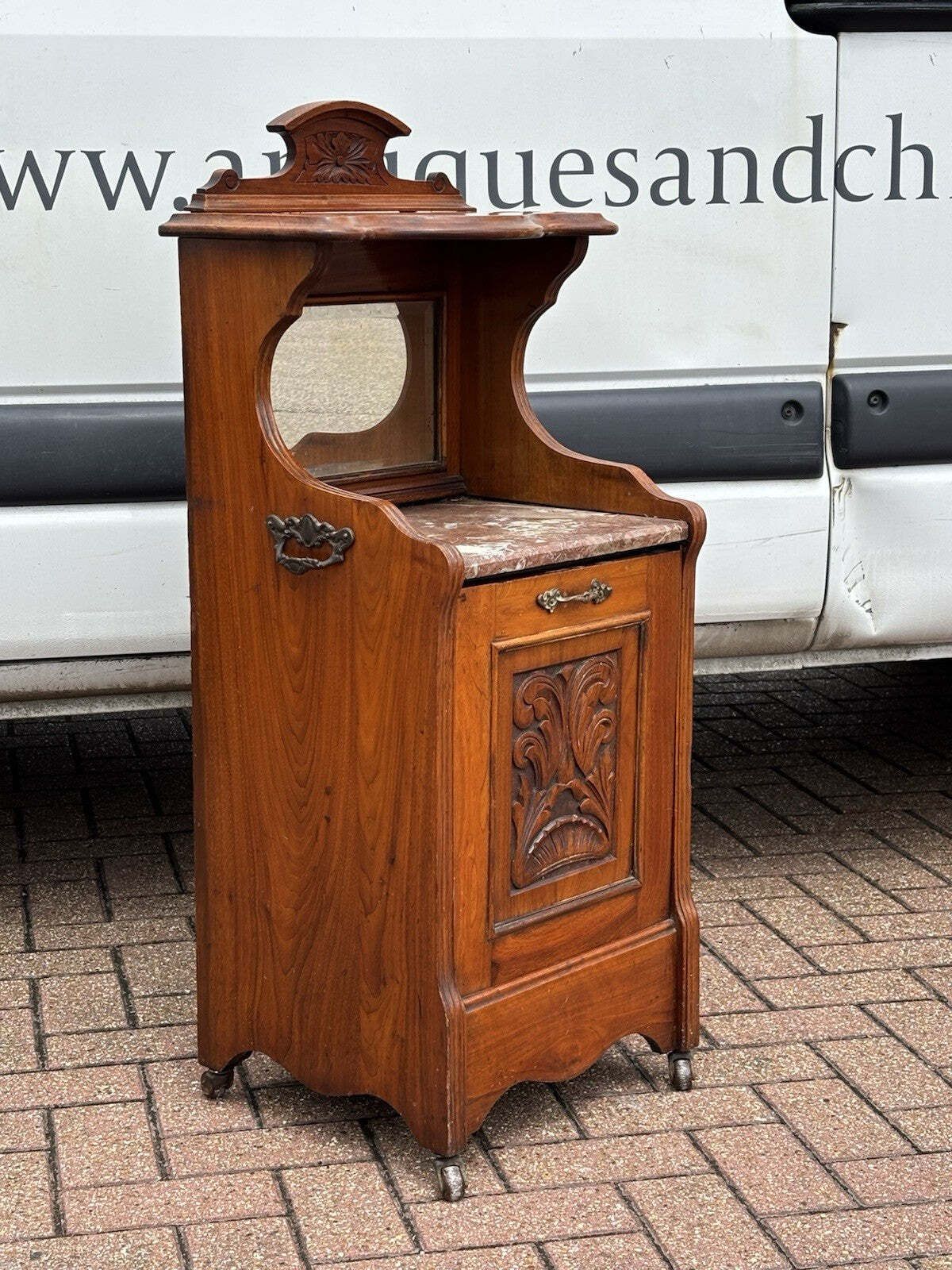 photo for sale Victorian Walnut Coal / Log Cabinet / Purdonium. Marble Top On Castors.