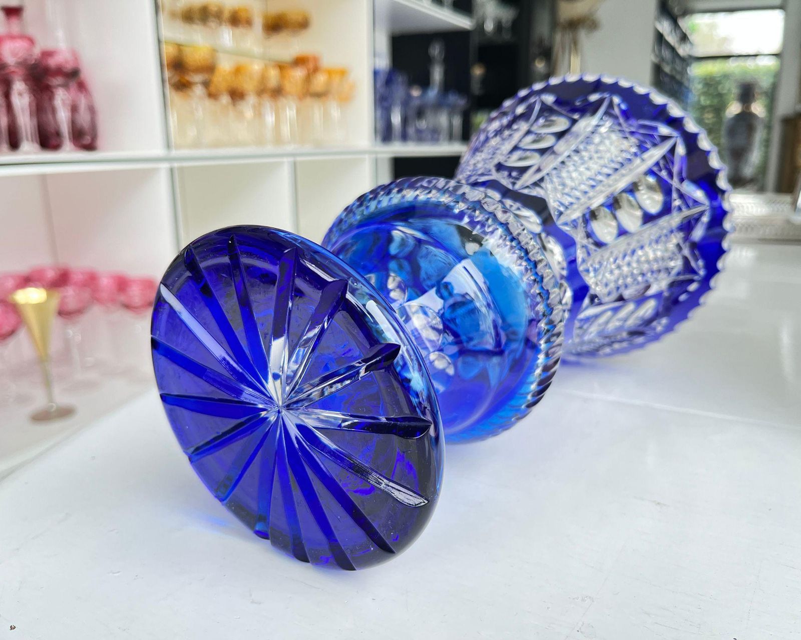 Crystal Vase Blue | Pedestal | 1pcs | Cutcrystal | Flairet photo for sale