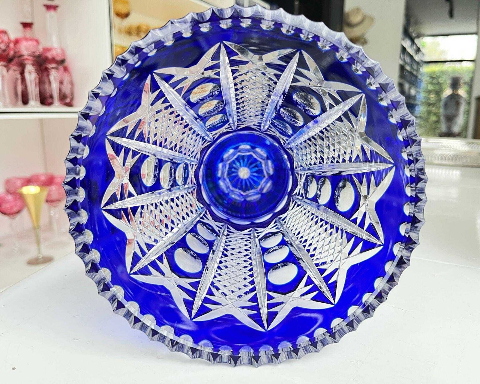 Crystal Vase Blue | Pedestal | 1pcs | Cutcrystal | Flairet photo 304.0