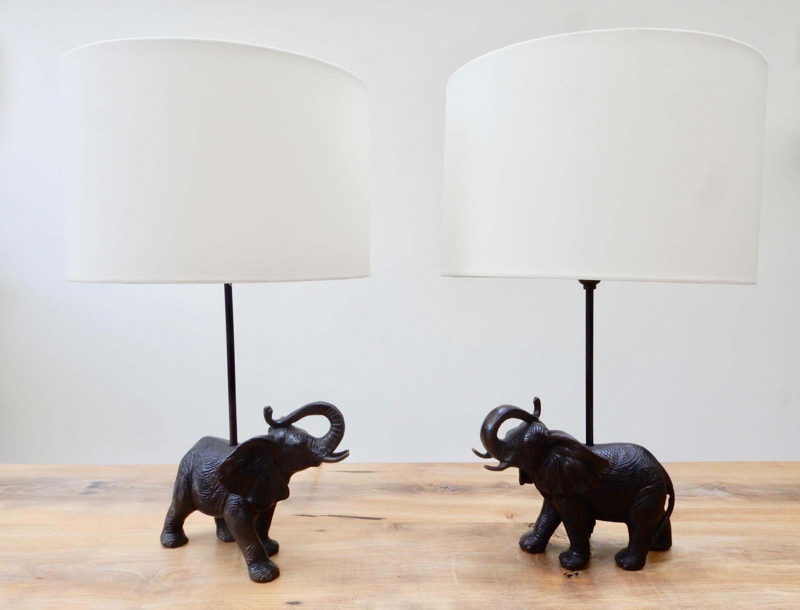 Pair Of Vintage Bronze Black Patina Elephant Lamps photo furniture
