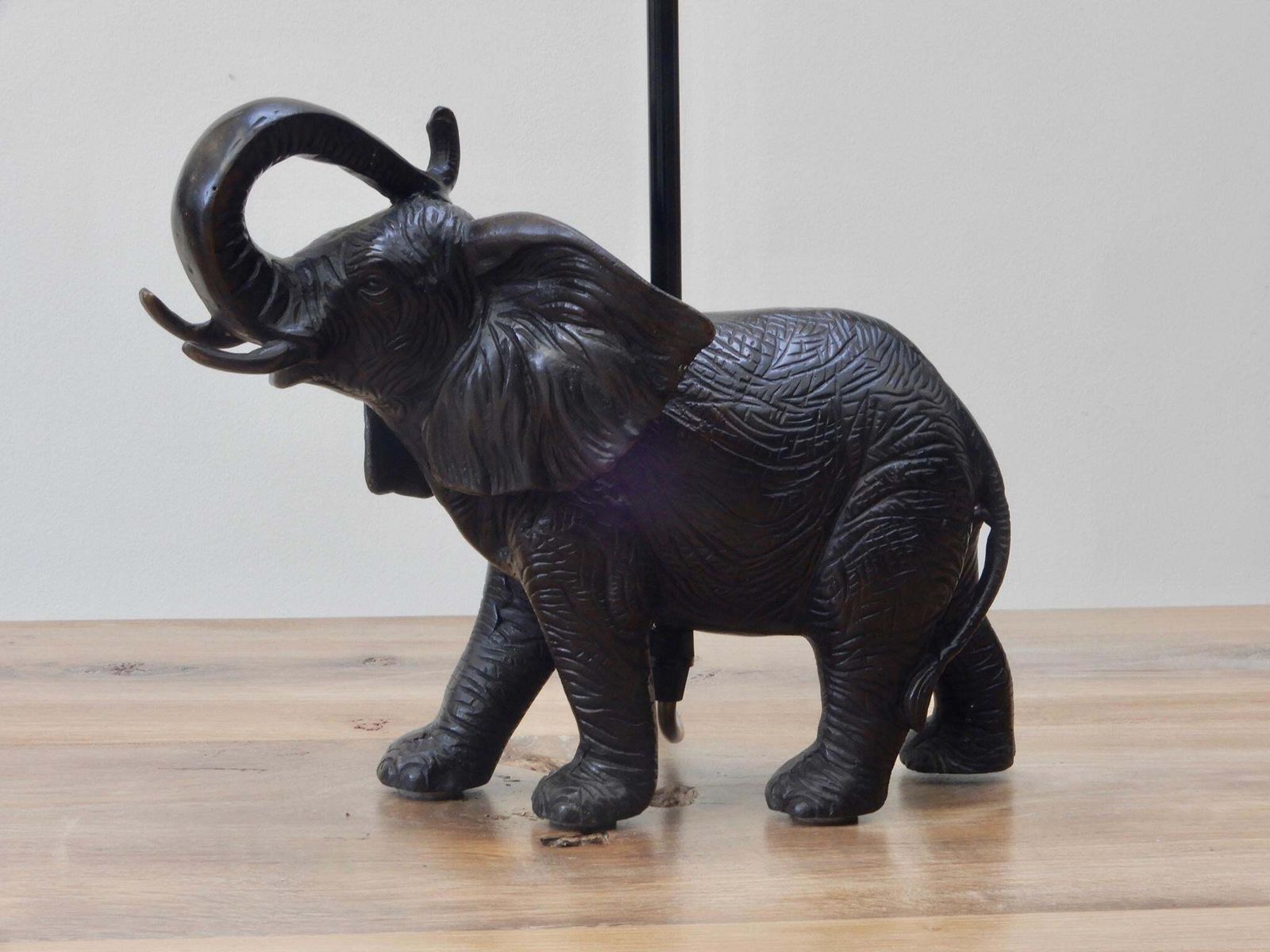 Pair Of Vintage Bronze Black Patina Elephant Lamps photo for sale
