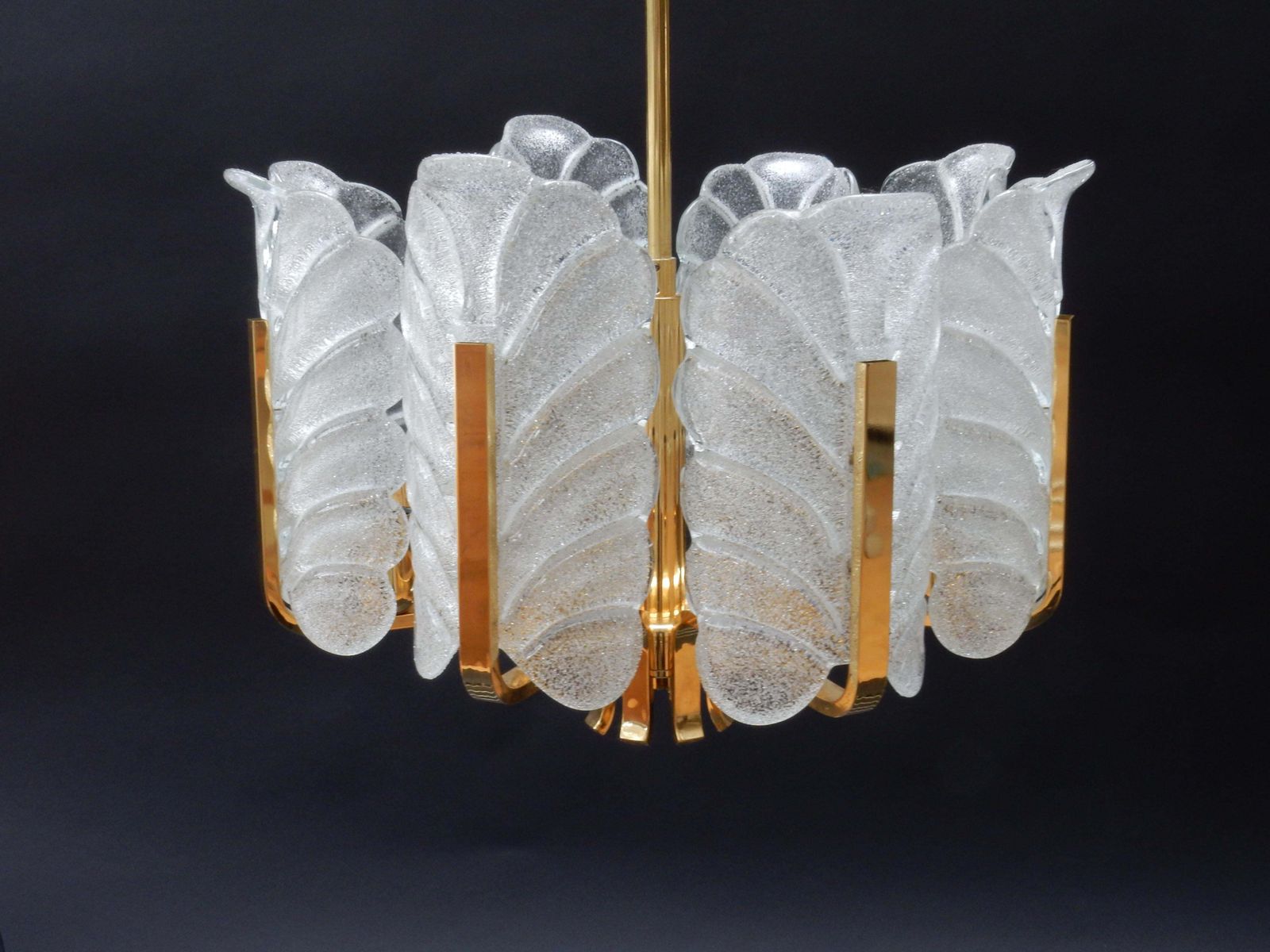 Carl Fagerlund Glass Leave Brass Chandelier By Orrefors photo for sale