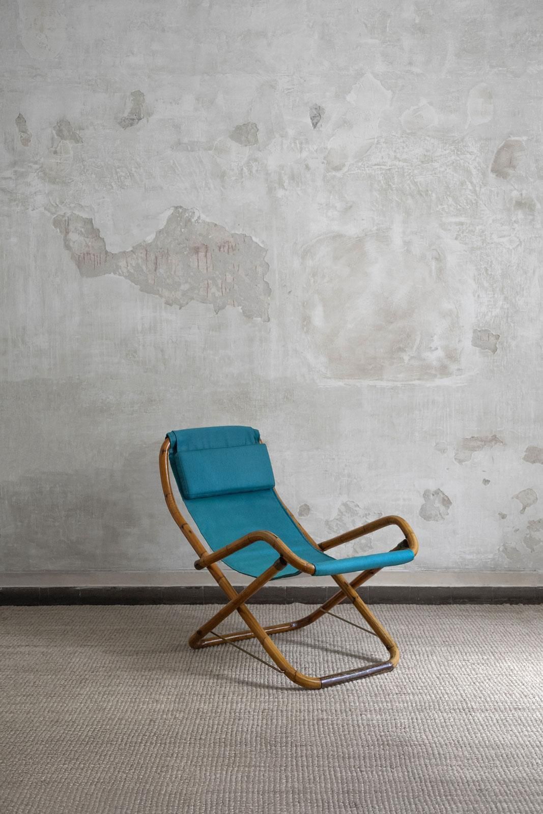 Pair Of Foldable Reclining Armchairs In Curved Bamboo, Italy 1970s photo Furniture