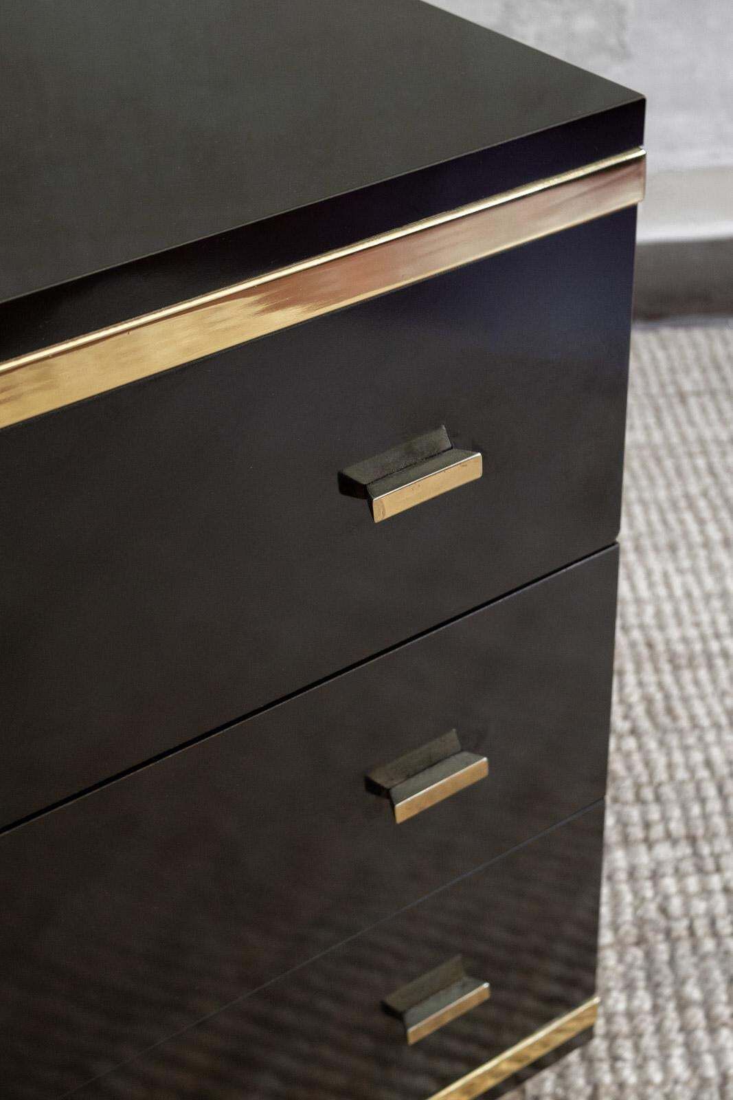 Black Lacquered Wood And Metal Chest Of Drawers. Attr. Willy Rizzo, Italy 1970 photo 1698.0