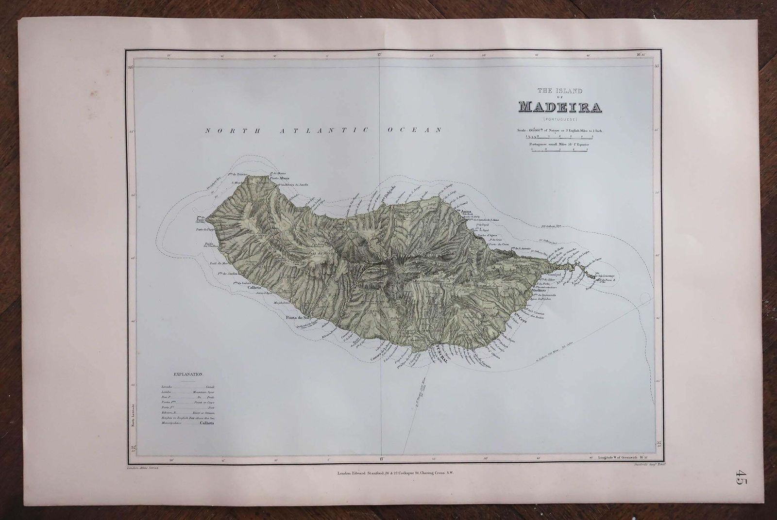 Large Original Antique Map Of Madeira. 1894 photo Art