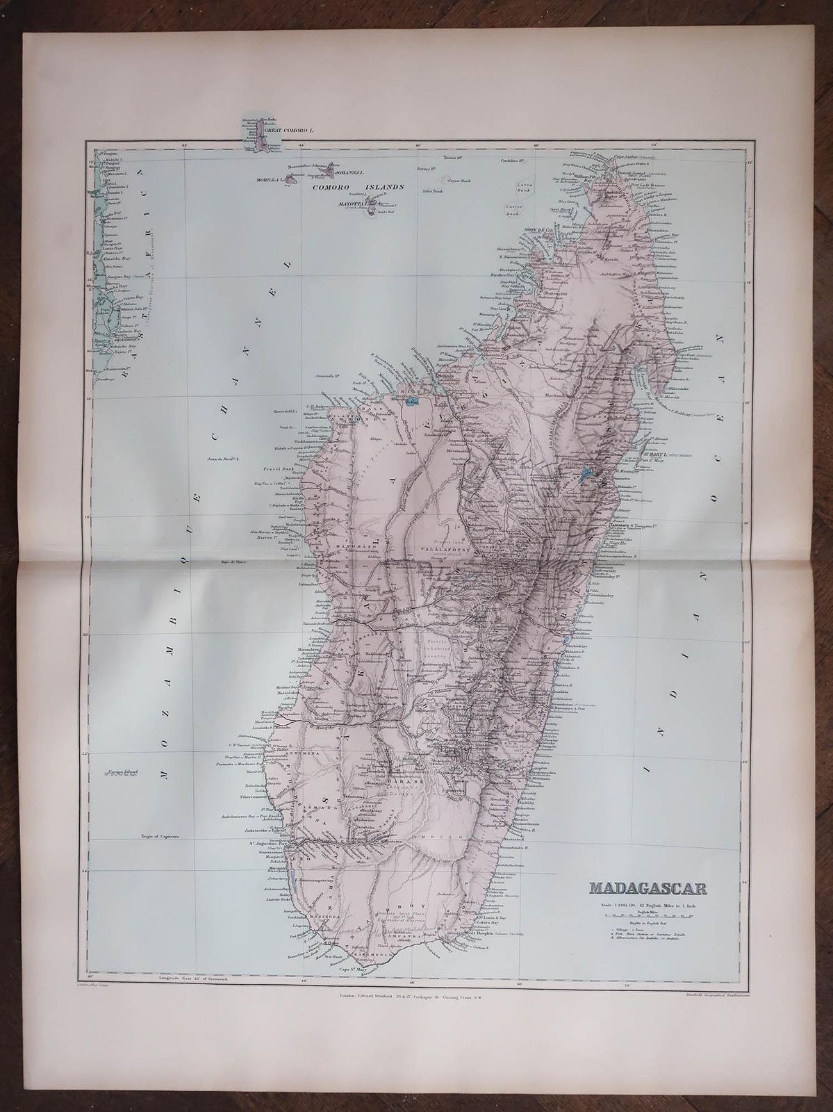 Large Original Antique Map Of Madagascar. 1894 photo furniture
