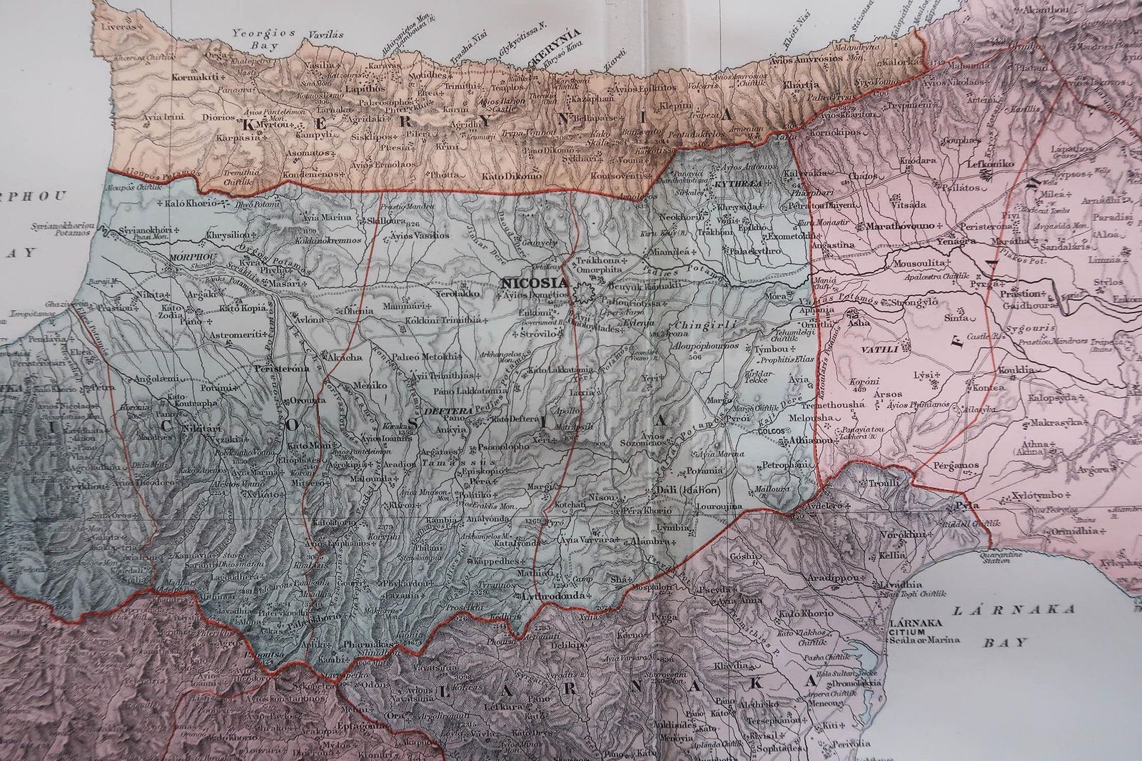 Large Original Antique Map Of Cyprus. 1894 photo Art