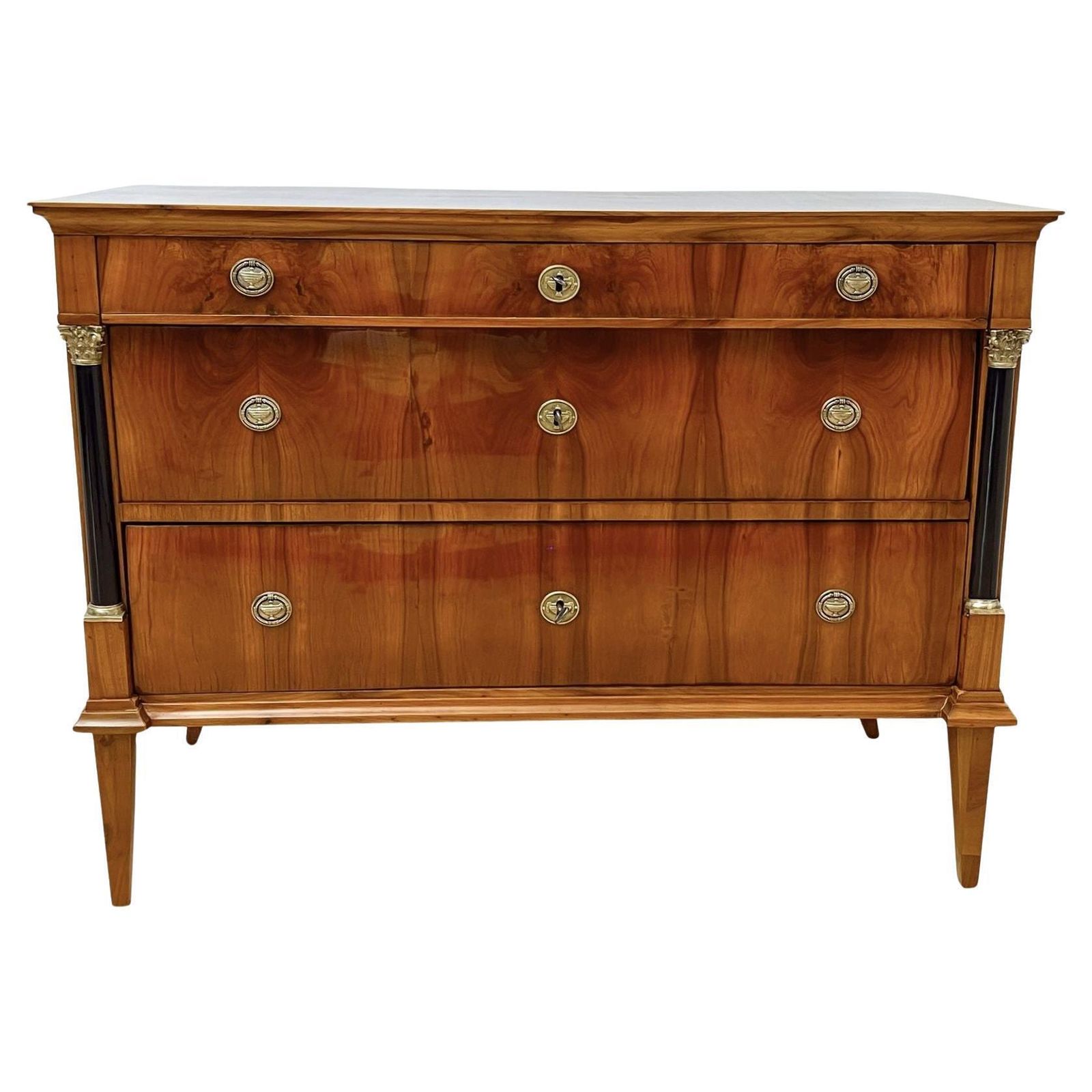 Biedermeier Commode, Cherry Veneer, Brass, Franconia Circa 1820