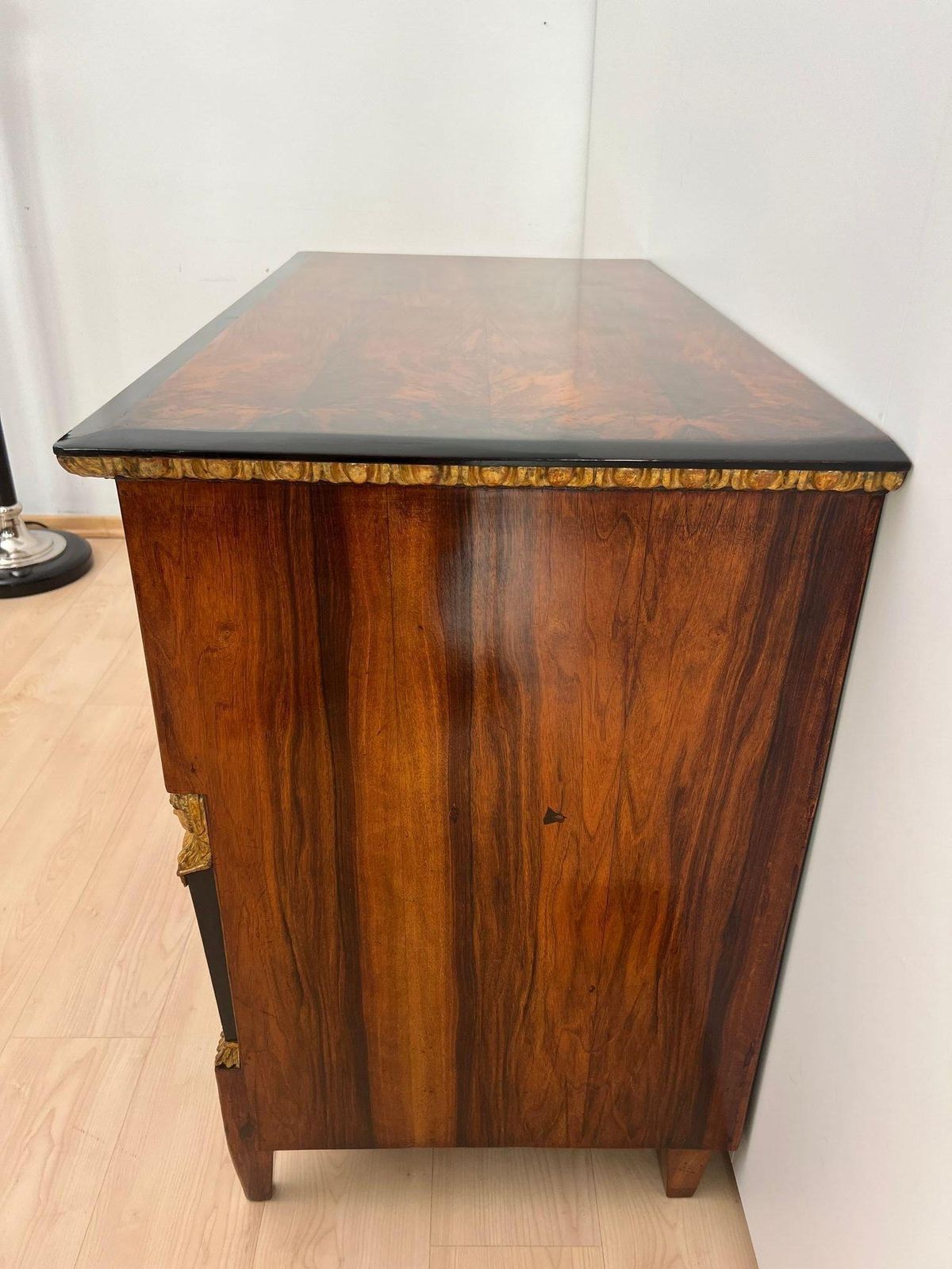 Biedermeier Chest, Walnut Veneer, Cherry, Gold Leaf, Brass, Austria Circa 1815 photo buy
