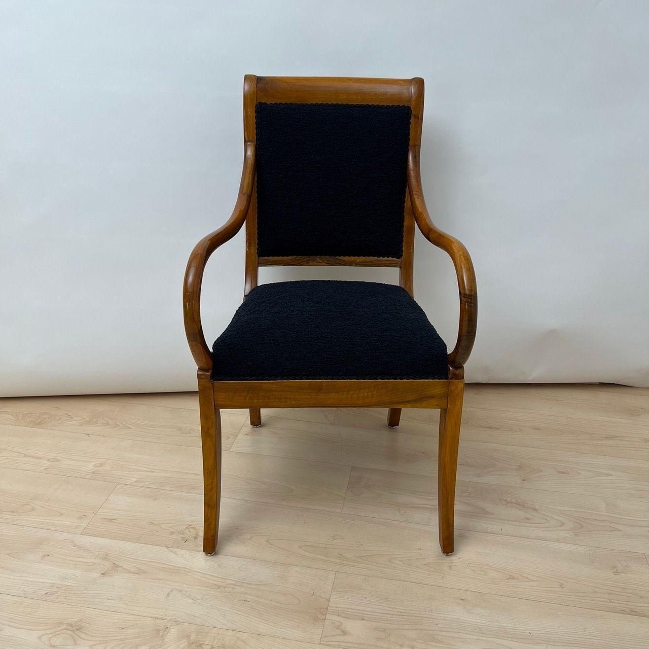 Biedermeier Armchair, Walnut, Black Boucle, South Germany Circa 1835 photo for sale
