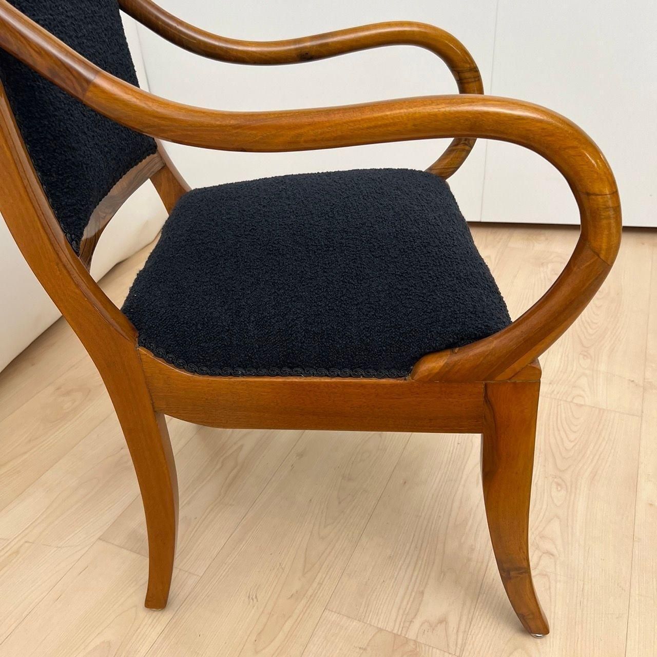 Furniture Biedermeier Armchair, Walnut, Black Boucle, South Germany Circa 1835 photo