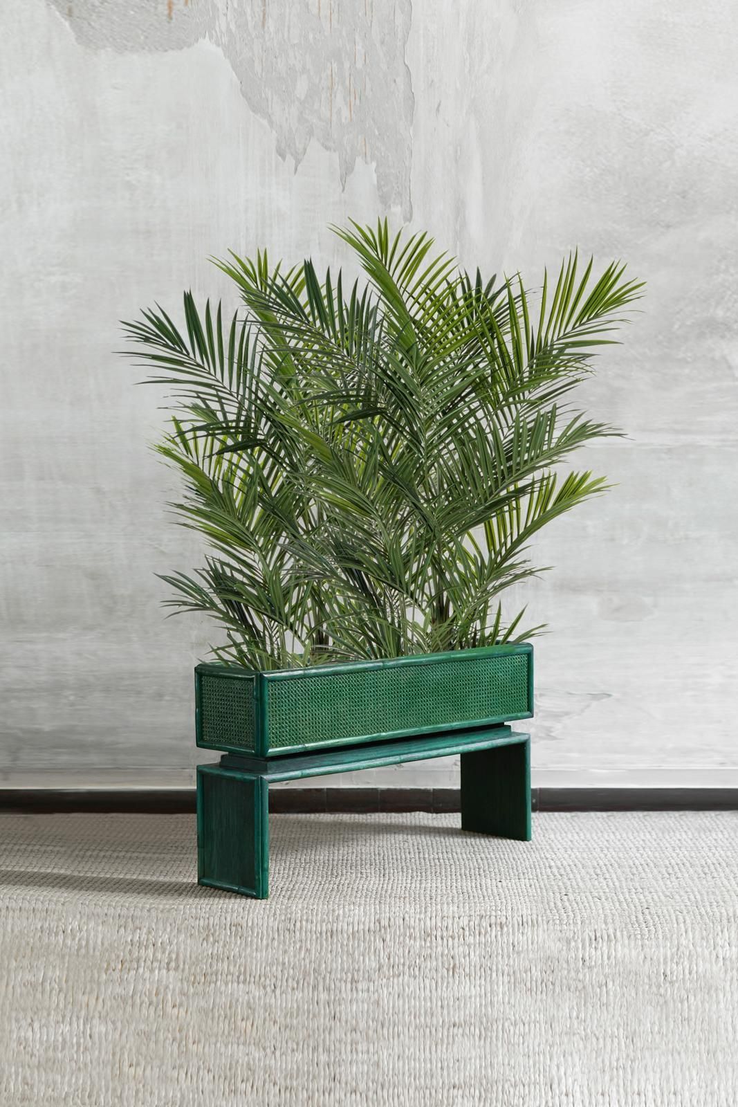 Large Green Planter With Bamboo Legs And Vienna Straw, 1980s photo furniture