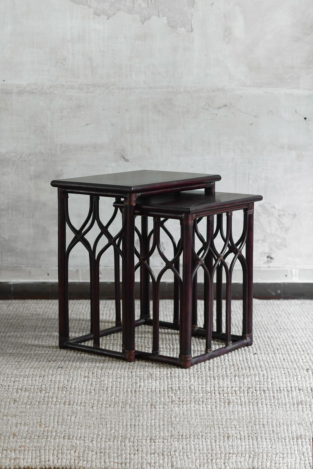 Pair Of Nesting Side Tables In Bent Bamboo – Lyda Levi For Mcguire San Francisco photo for sale