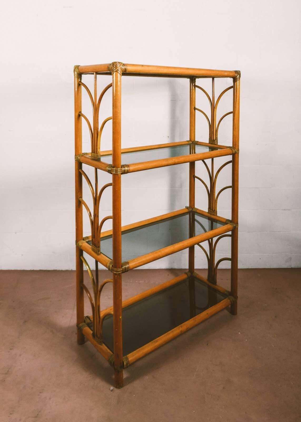 Small Bamboo Bookcase With Four Glass Shelves, 1980s photo furniture