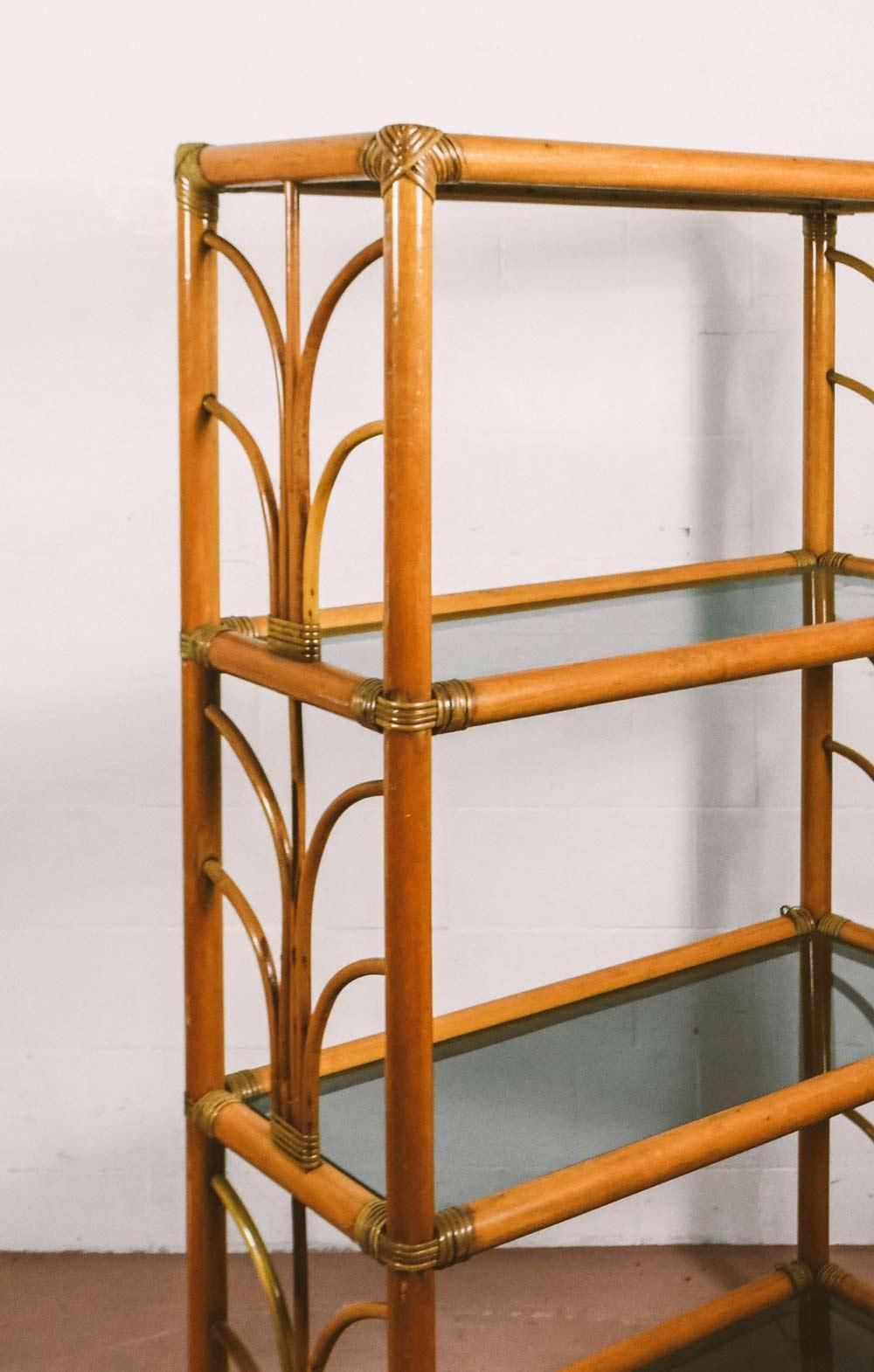 Small Bamboo Bookcase With Four Glass Shelves, 1980s photo Furniture