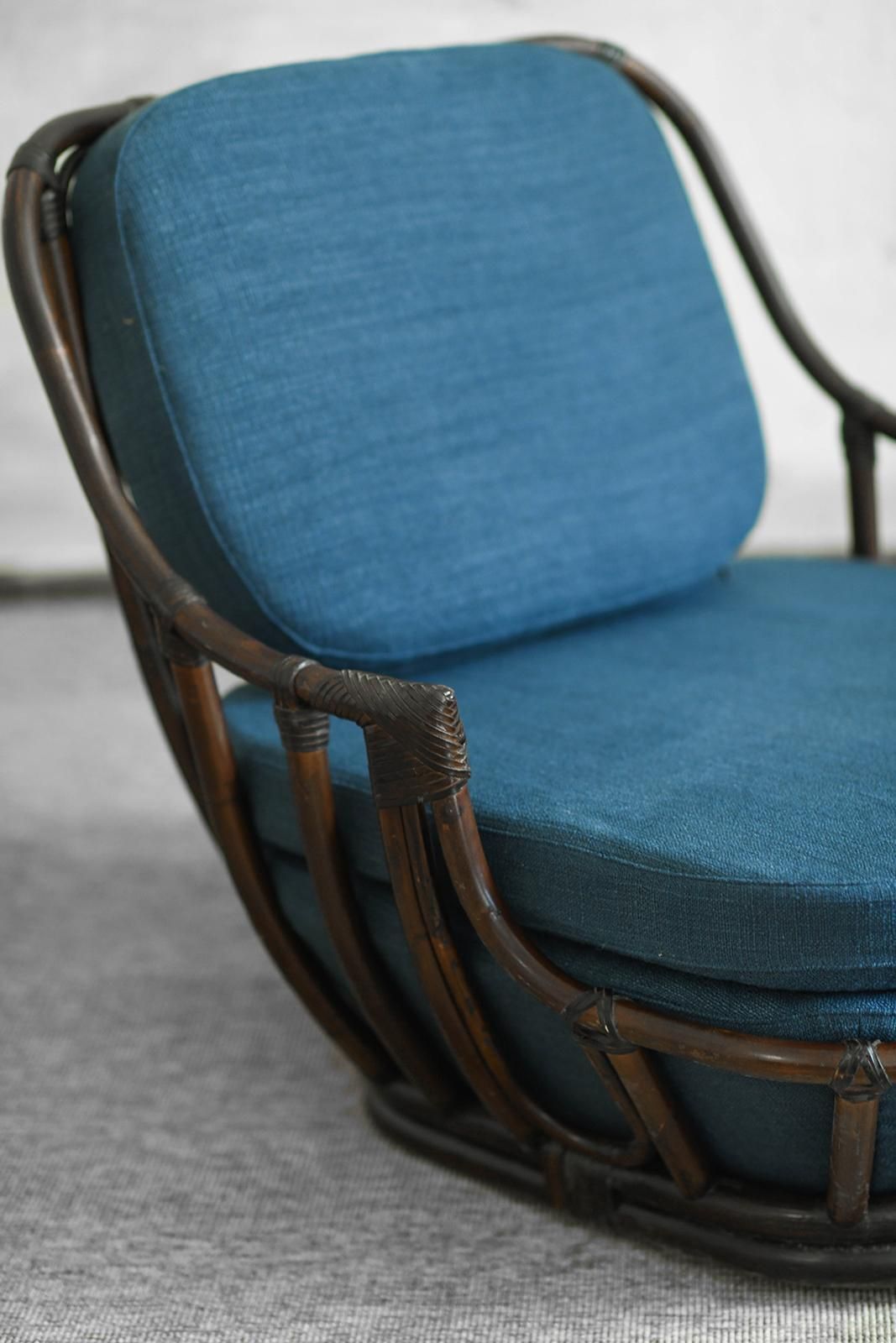 photo furniture Living Room Set: Sofa + Pair Of Armchairs In Dark Finish Manao Cane, 1980s