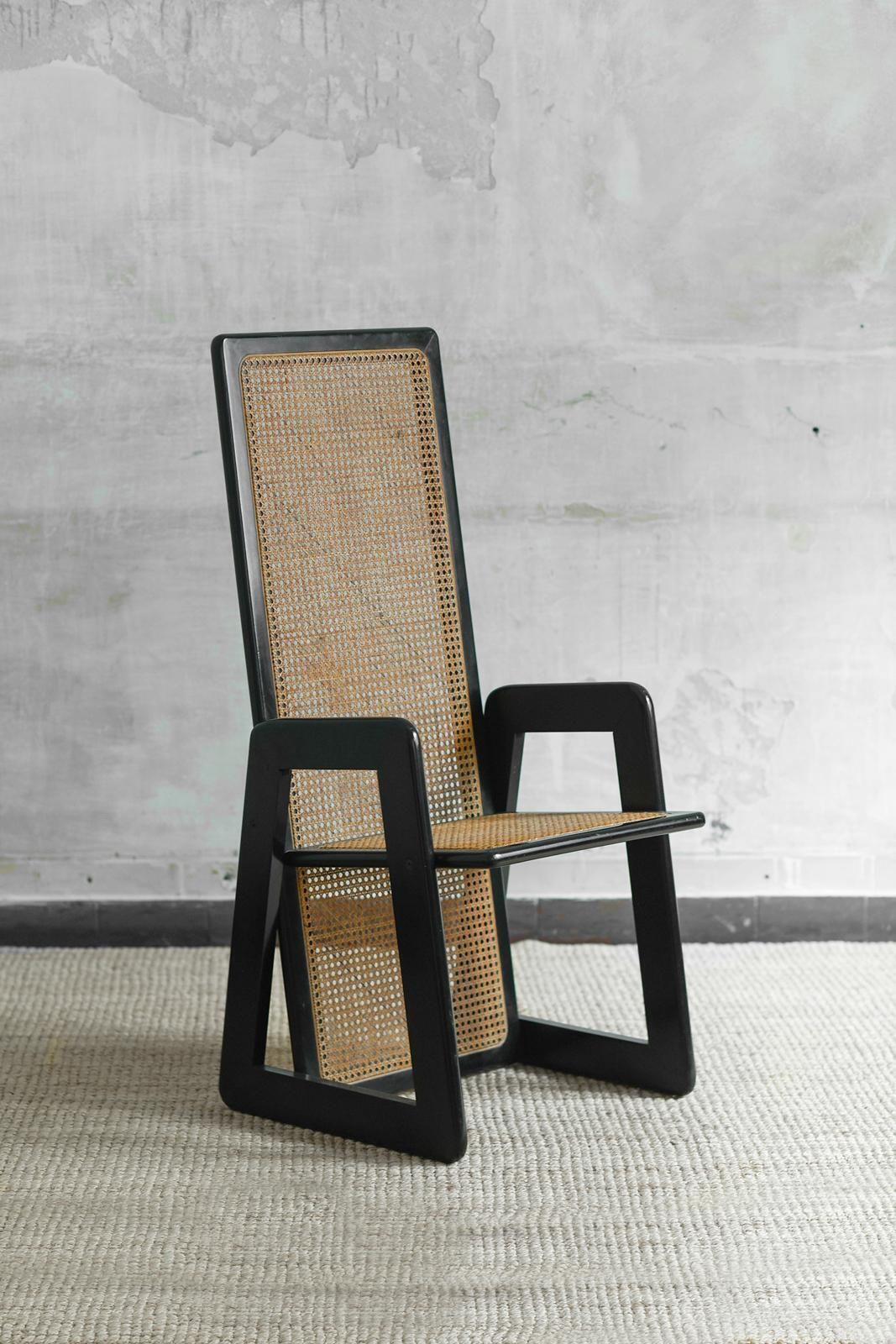 Set Of 4 Chairs In Vienna Straw And Black Lacquered Wood, 1970s photo Furniture
