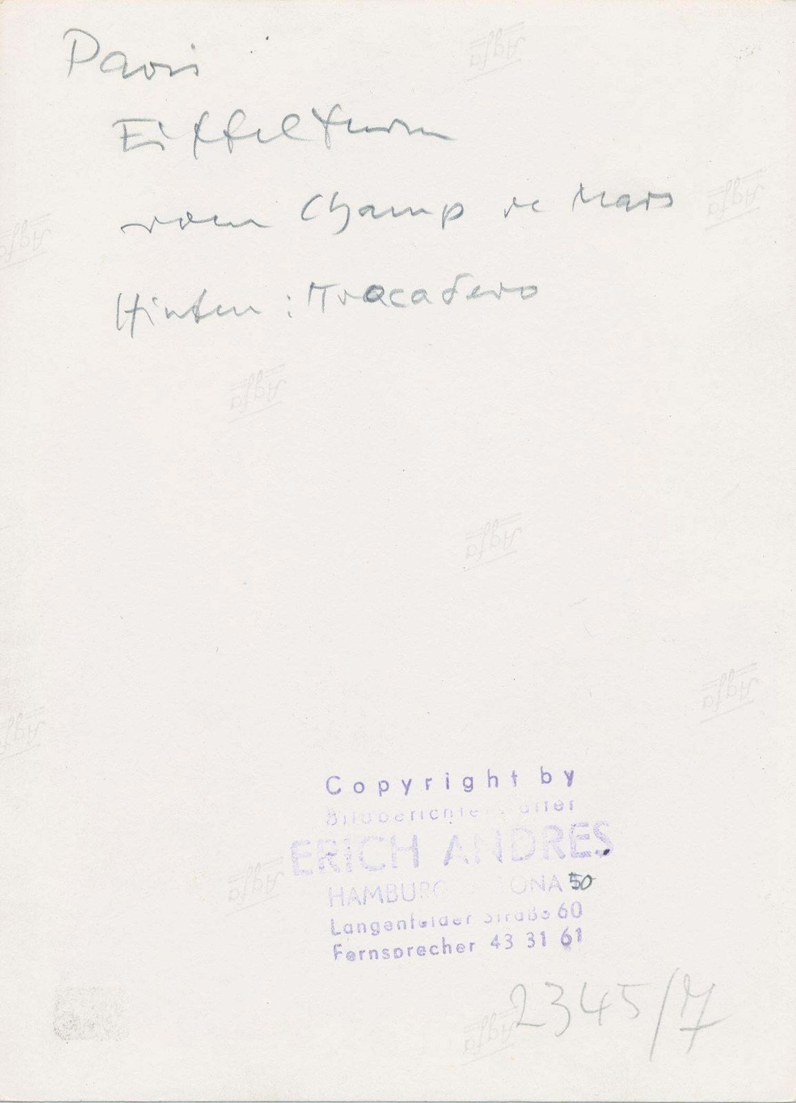 Erich Andreseiffel Tower,  Black And White, Paris, 1950s, 17, 6 X 12, 8 Cm1955 photo Art