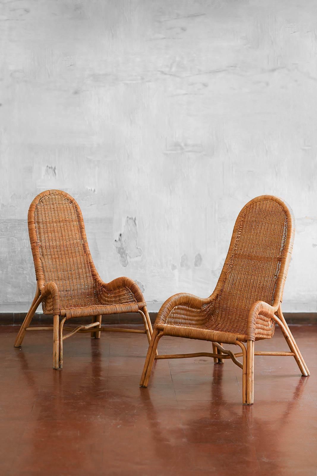 Pair Of Wicker Armchairs With Curved Backrests, 1980s. photo furniture