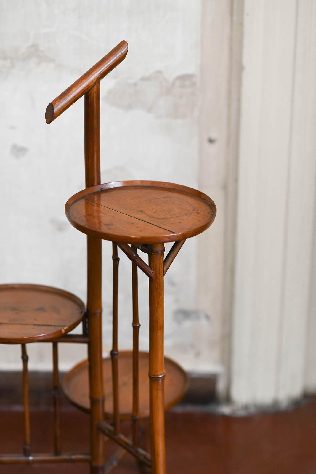 Bamboo Valet Stand With Three Shelves, Early 20th Century photo for sale