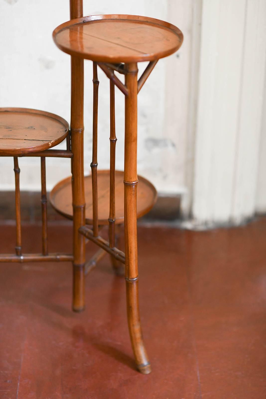 Bamboo Valet Stand With Three Shelves, Early 20th Century photo Furniture