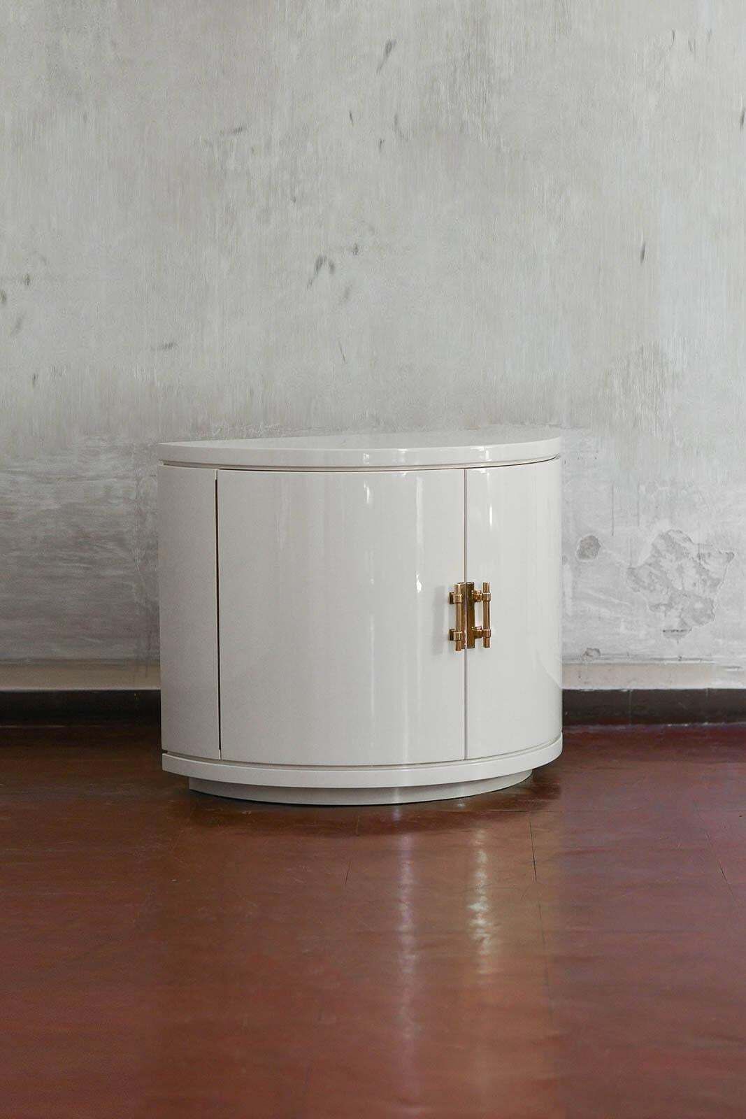 Pair Of Ivory Lacquered Half Moon Sideboards With Brass Details, 1930s. photo Furniture