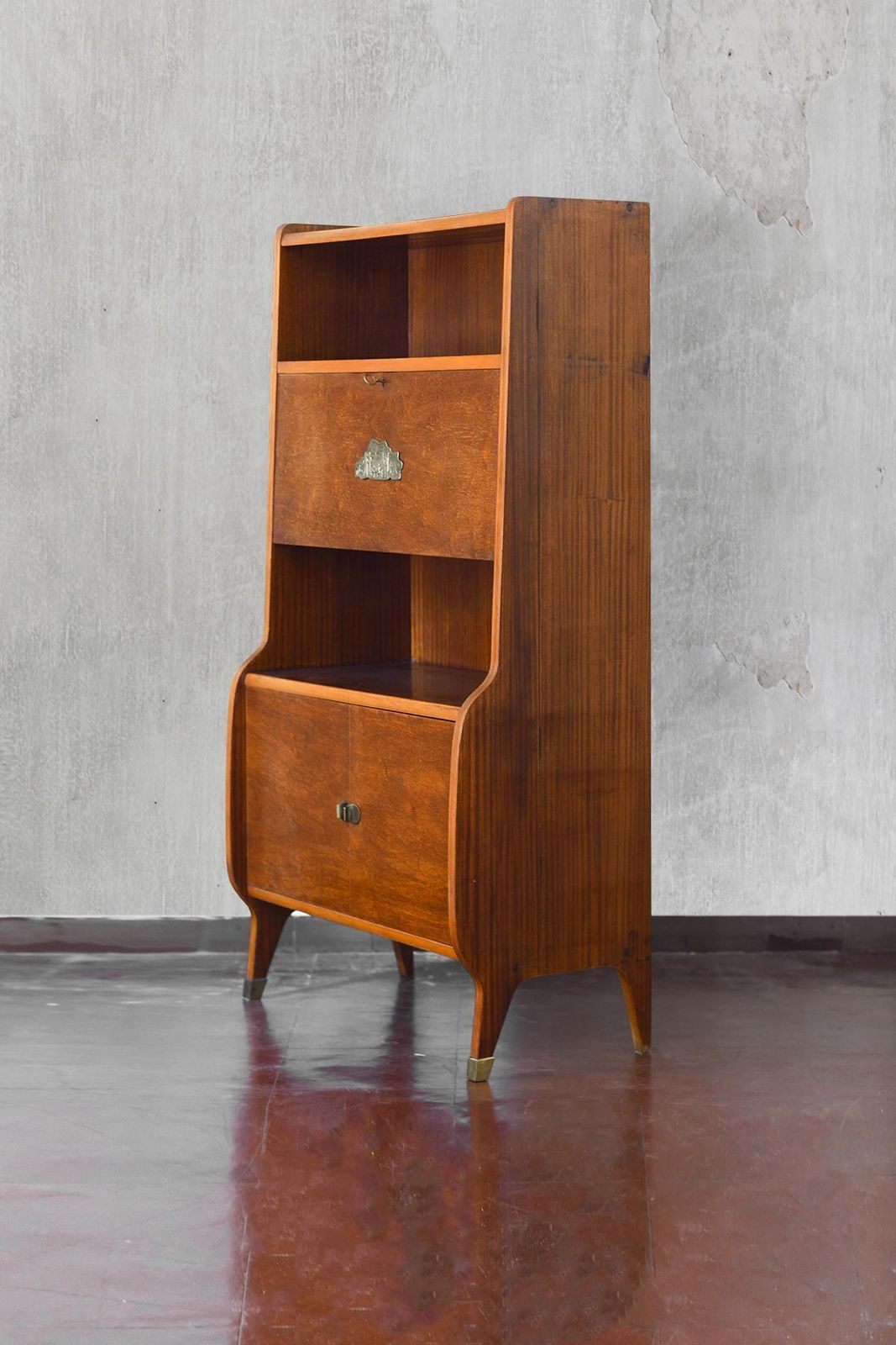 Pair Of Mid Century Wooden Sideboards With Brass Details And Decorations photo furniture