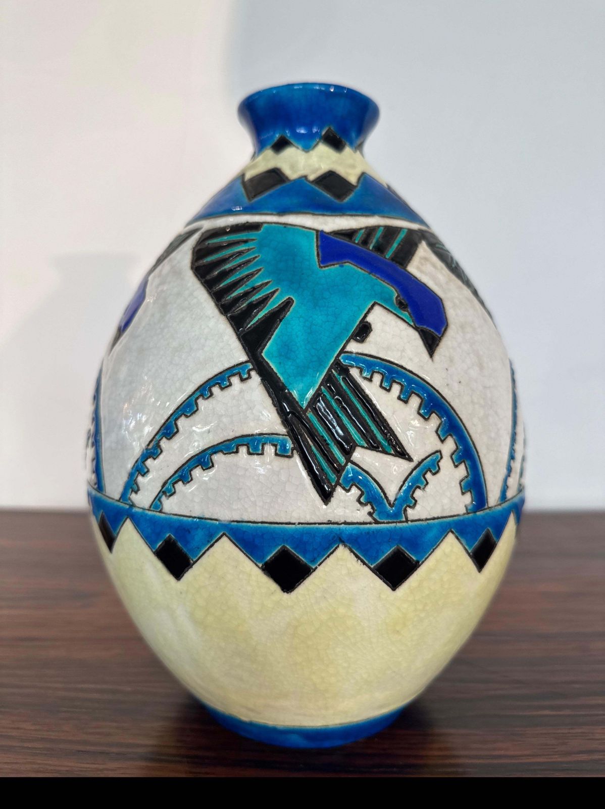 Charles Catteau For Boch Keramis Art Deco Vase With Stylized Swallows, Belgium photo furniture