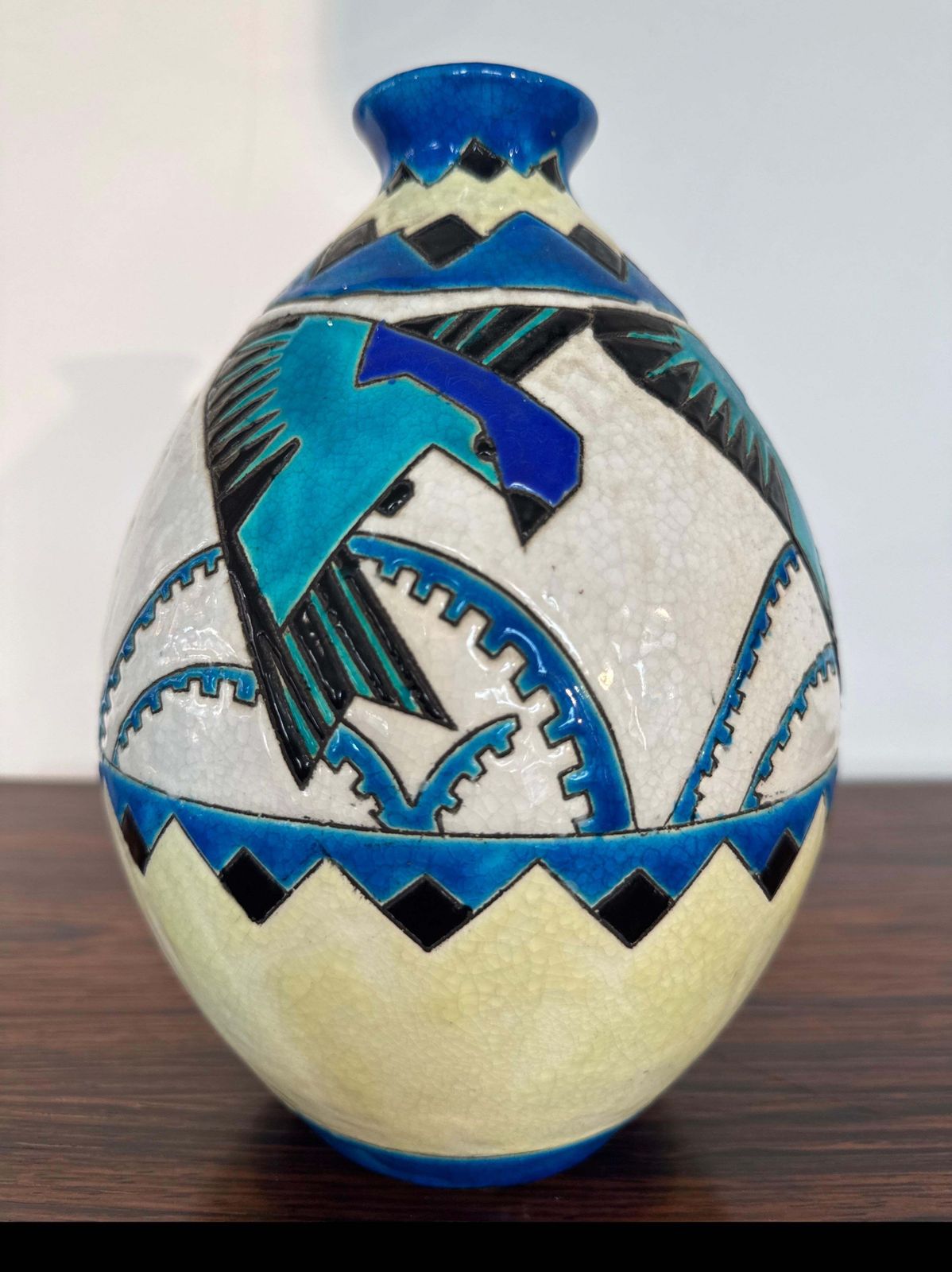 Charles Catteau For Boch Keramis Art Deco Vase With Stylized Swallows, Belgium photo Home Decor