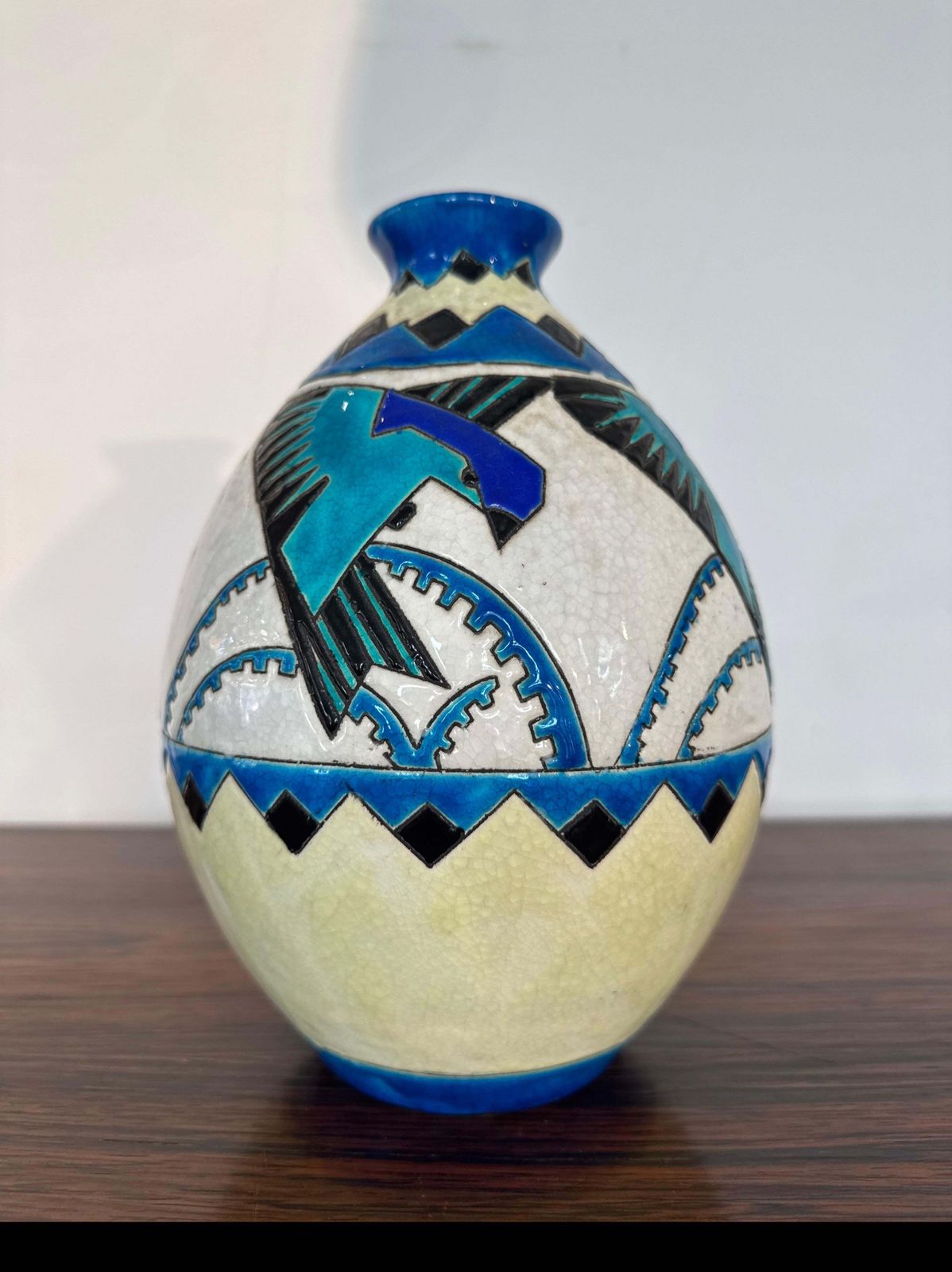 Charles Catteau For Boch Keramis Art Deco Vase With Stylized Swallows, Belgium photo 1988.0