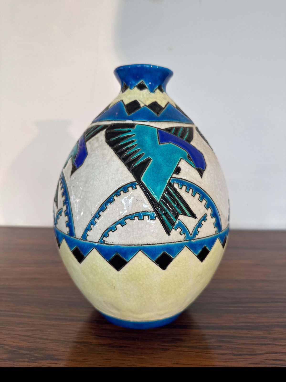 Charles Catteau For Boch Keramis Art Deco Vase With Stylized Swallows, Belgium photo buy
