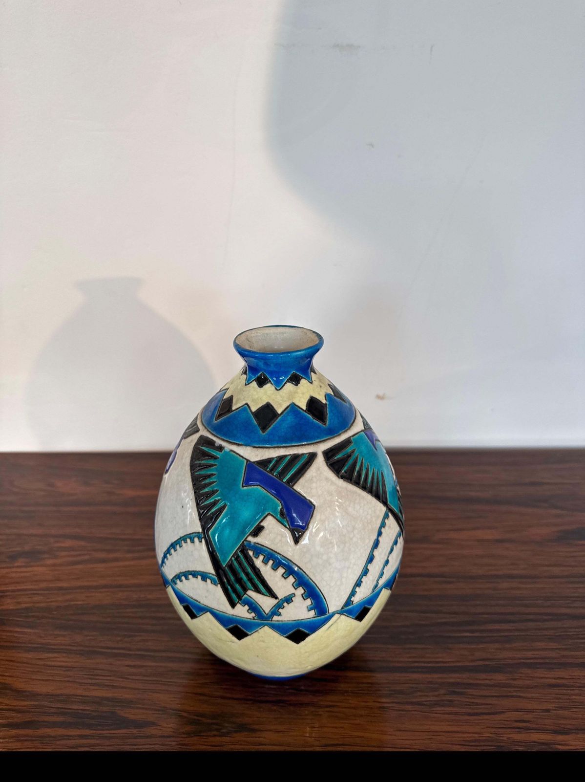 photo for sale Charles Catteau For Boch Keramis Art Deco Vase With Stylized Swallows, Belgium