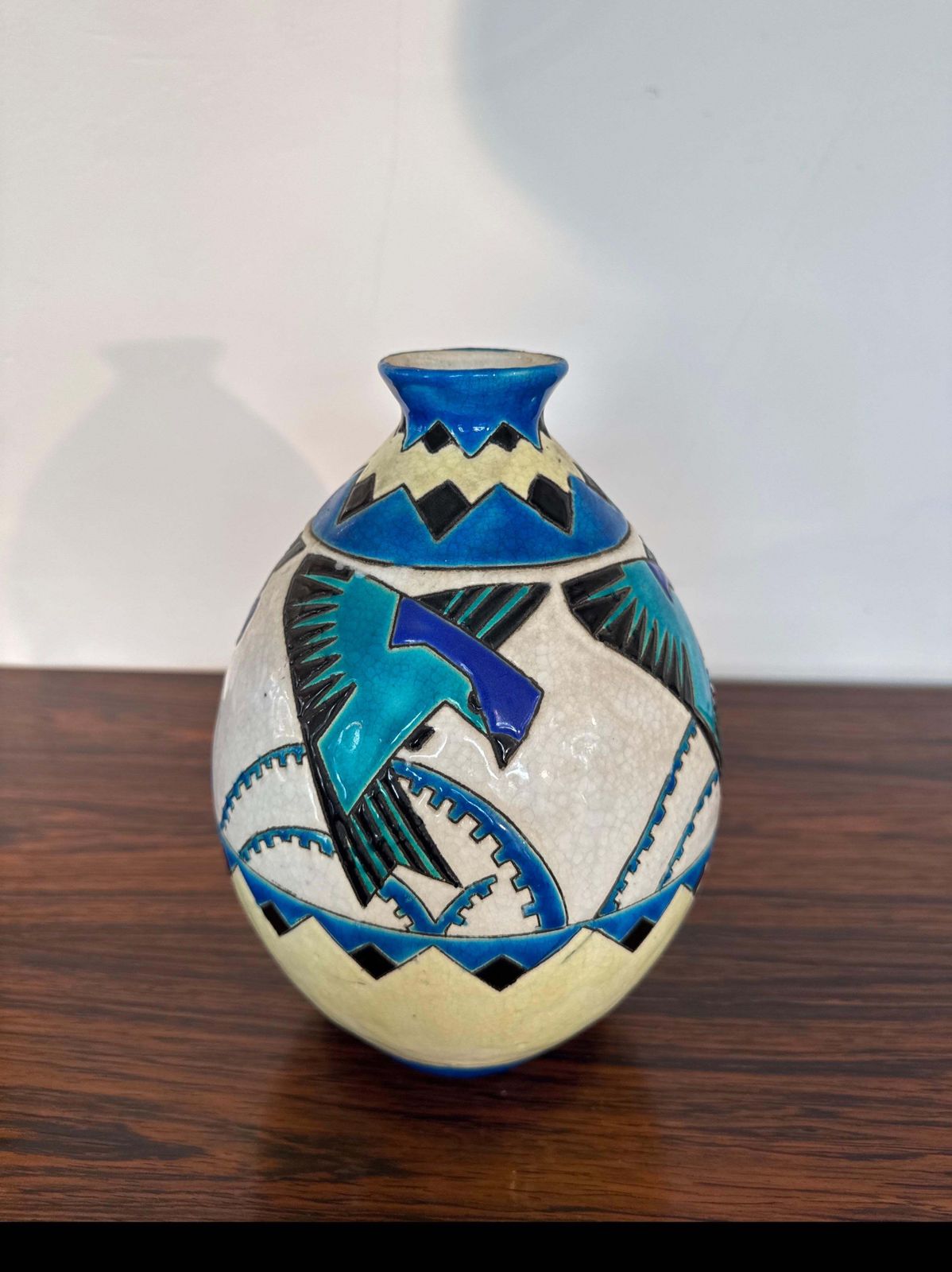 Home Decor Charles Catteau For Boch Keramis Art Deco Vase With Stylized Swallows, Belgium photo