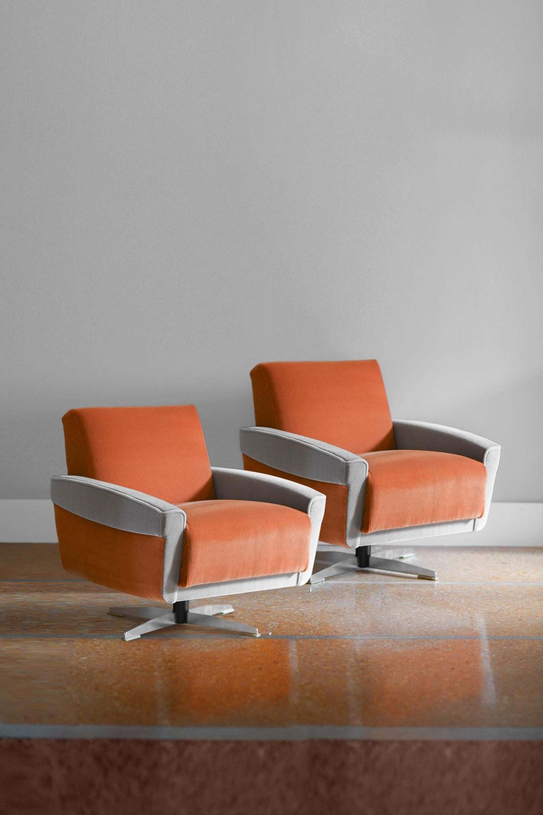 Pair Of 1960s Swivel Armchairs Covered In Dedar Fabric photo furniture
