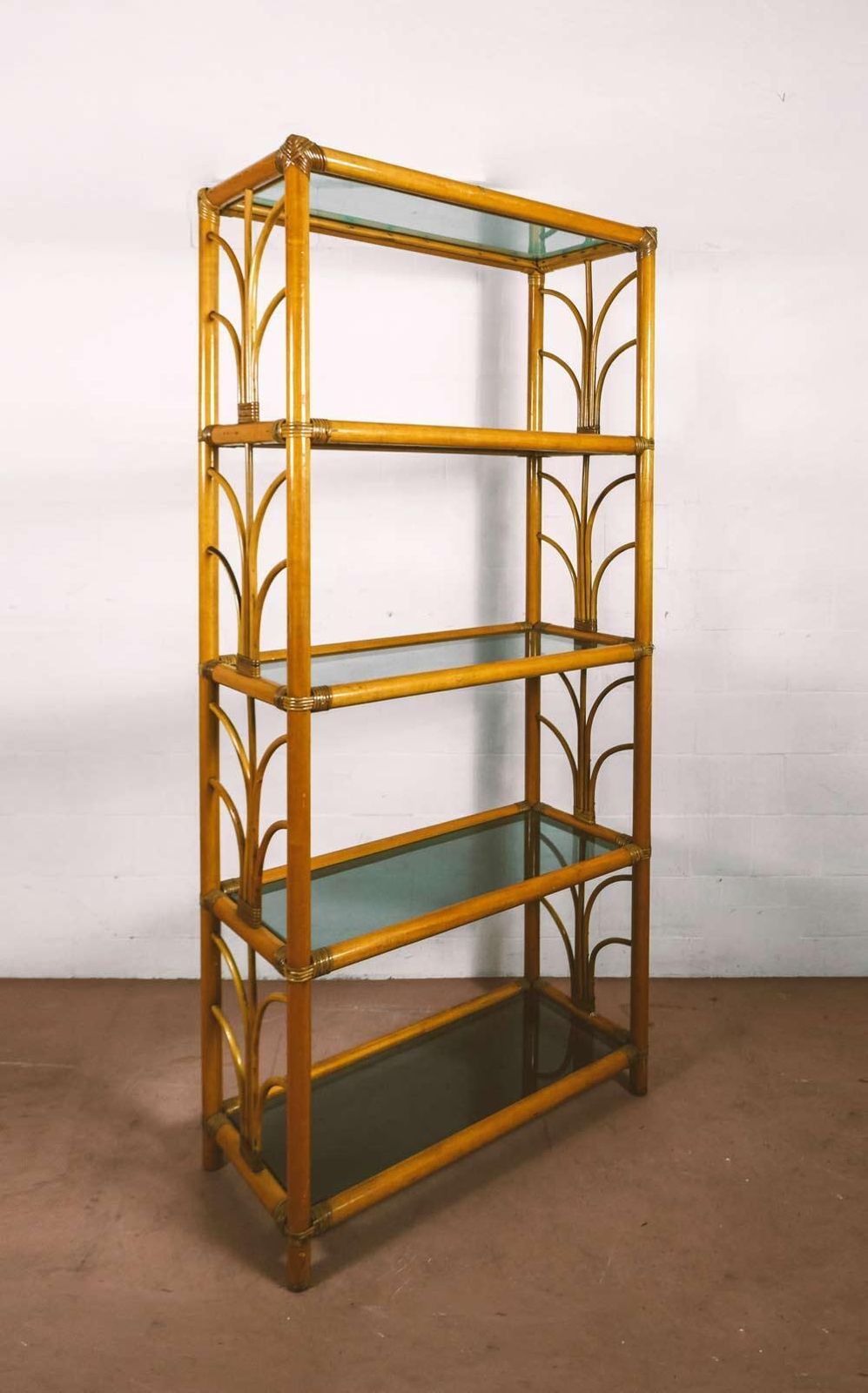 Bamboo Bookcase With Glass Shelves, 1980s photo Furniture