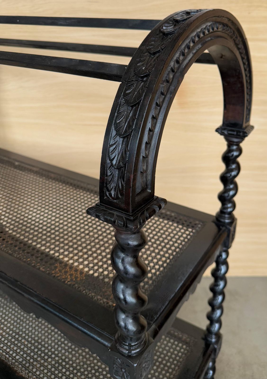 Spanish Wooden Magazine Rack With Marquetry Or Etagere With Cane Shelves photo 2019.0