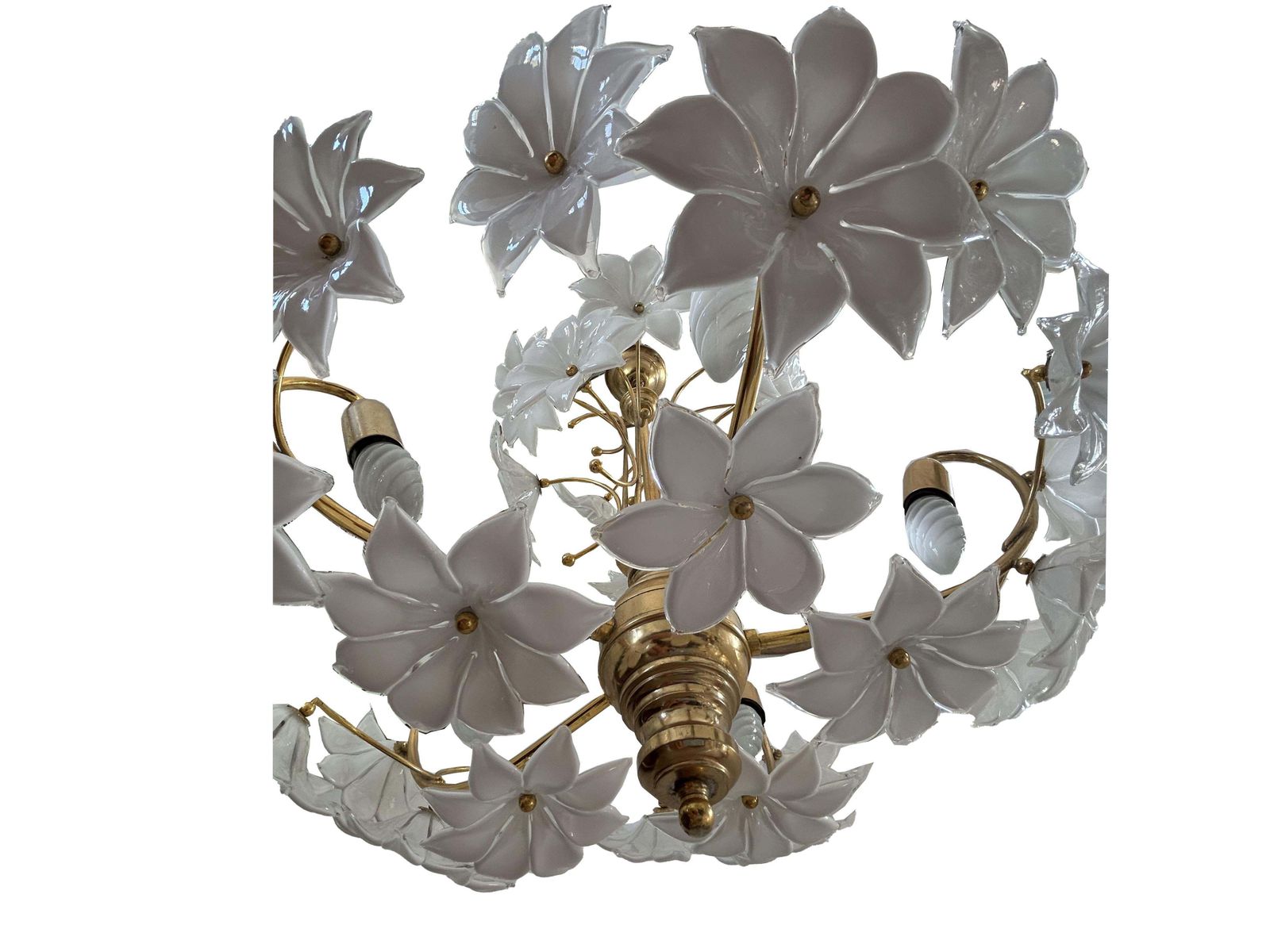 Daisies In The Sky, Pair Of Magnificent Murano White Flowers Chandelier, 1980 photo furniture