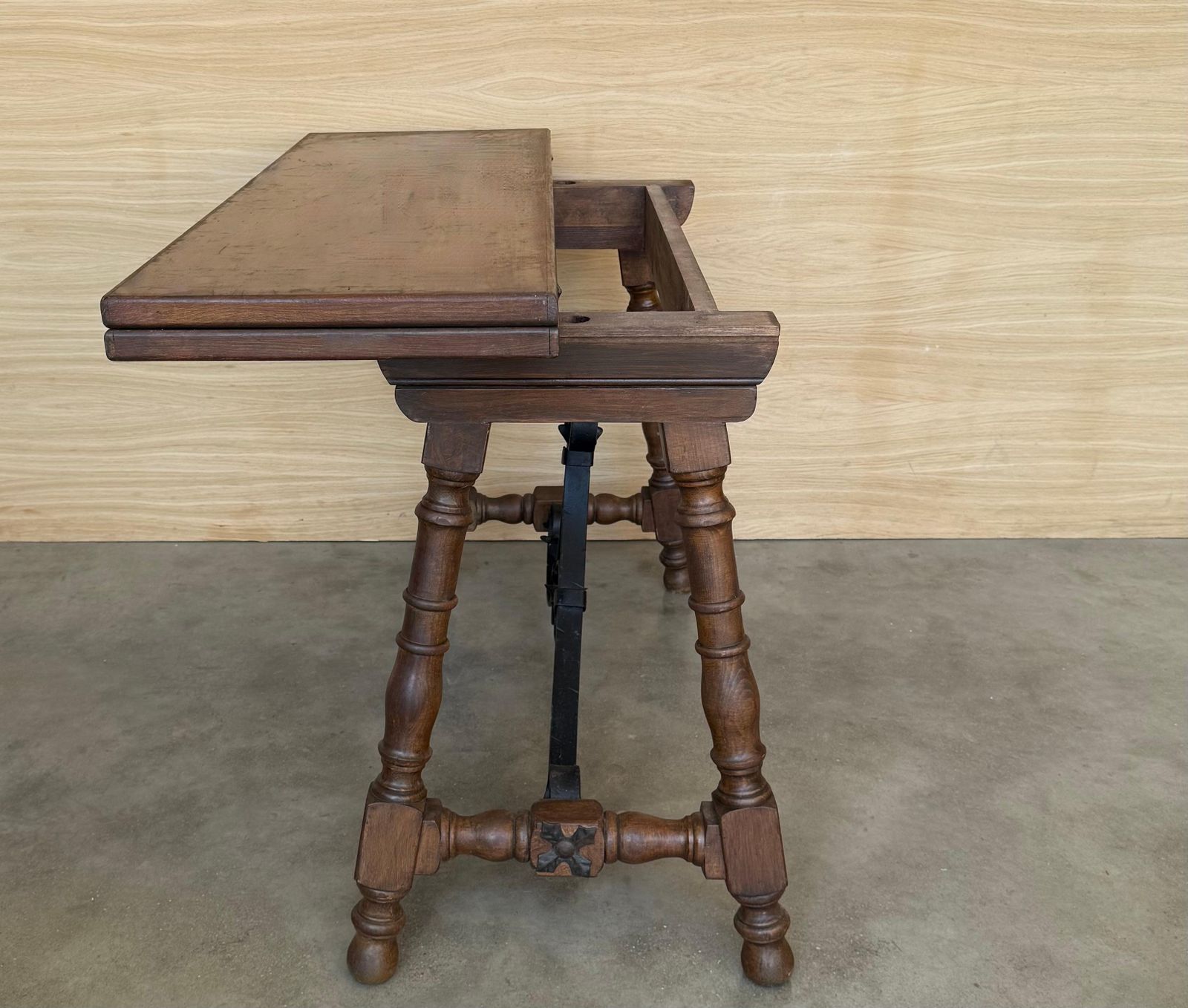 20th Century Spanish Console Fold Out Farm Table With Wood Stretcher photo Furniture