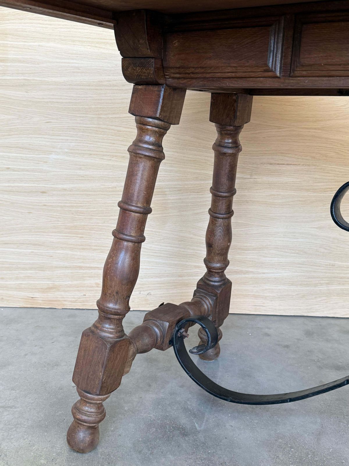 20th Century Spanish Console Fold Out Farm Table With Wood Stretcher photo vintage