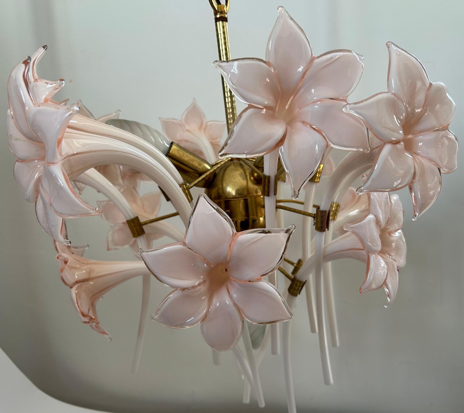 Pink Lily, Spectacular Murano Chandelier, 1980's photo for sale