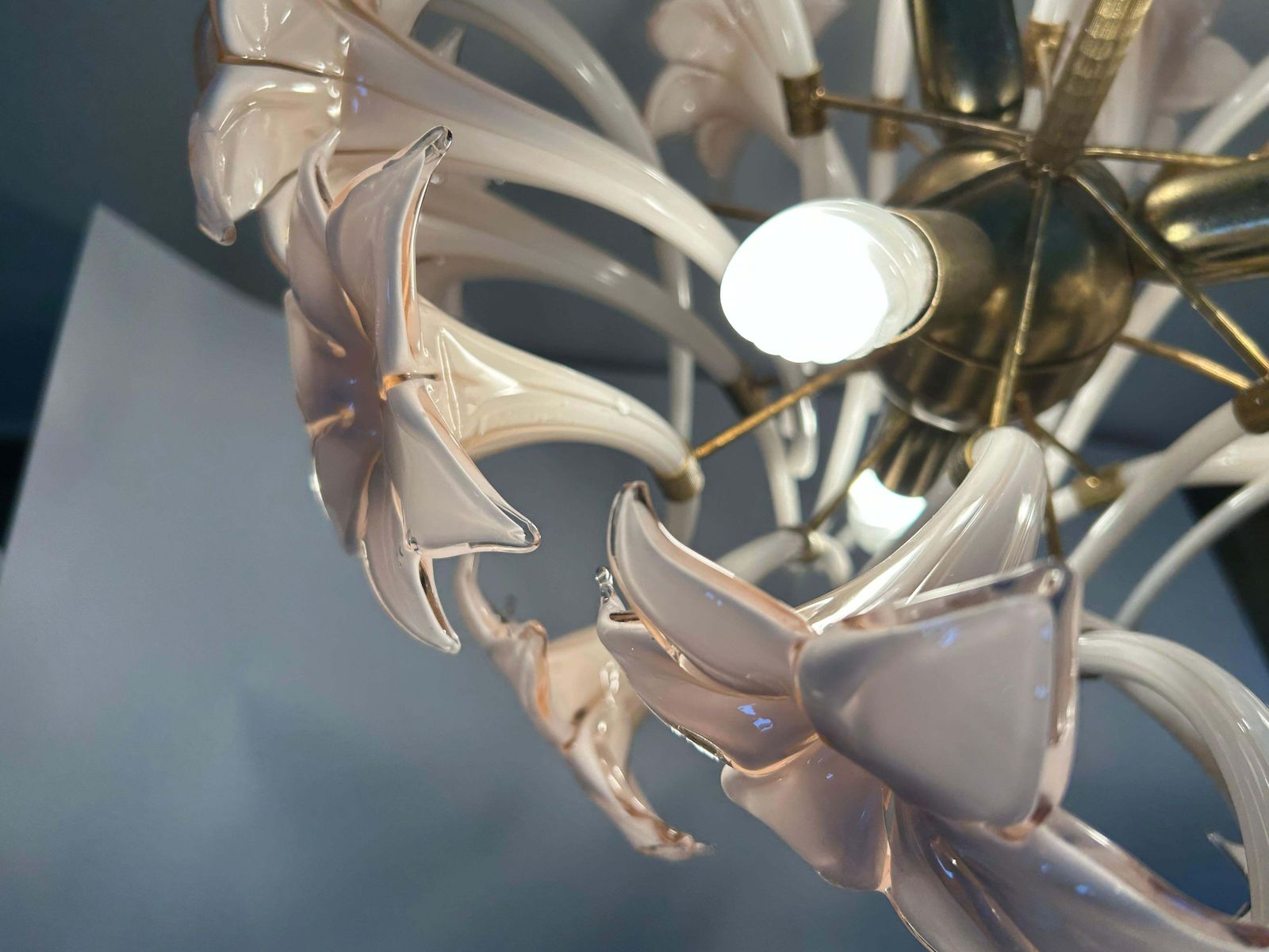 Lighting Pink Lily, Spectacular Murano Chandelier, 1980's photo