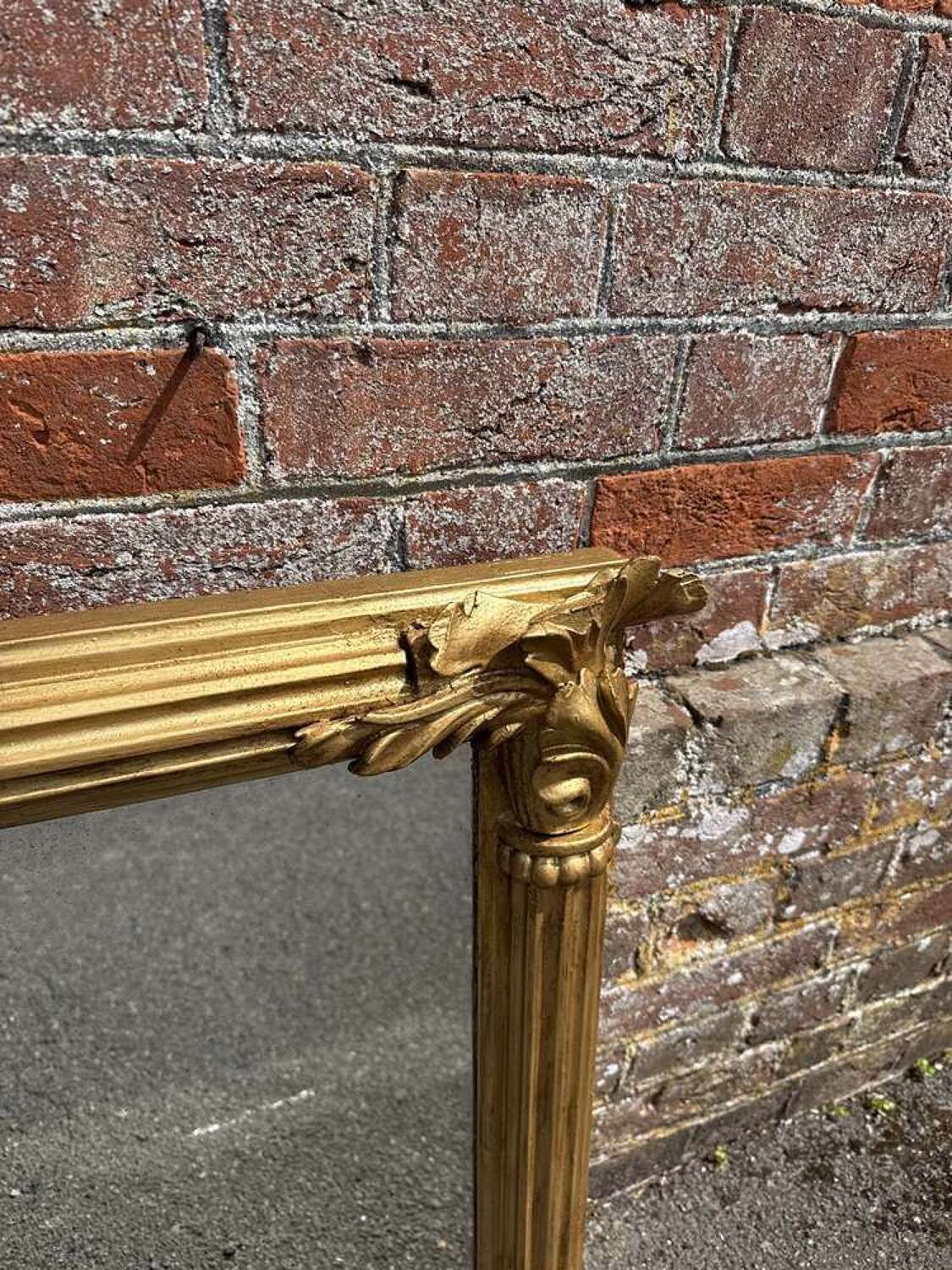 A Delightful Good Size Antique English 19th C Gilt Ribbed Column Framed Overmantle Mirror. photo for sale