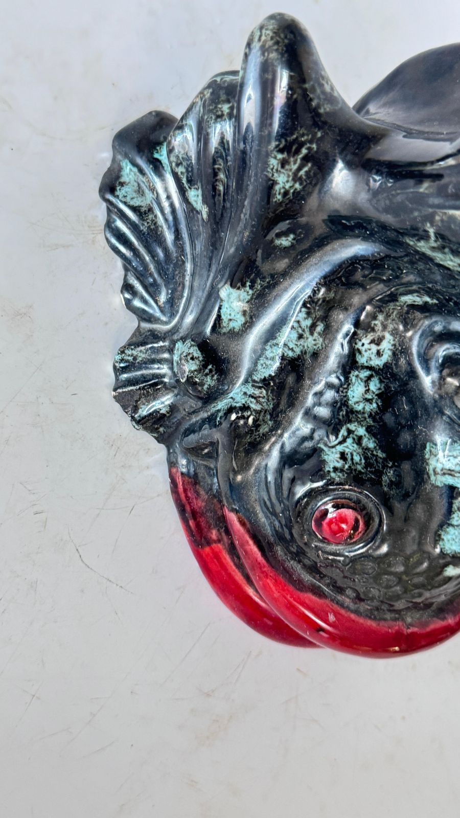 Sculptural Ceramic Candlestick – France – Black, Red & Green Glaze photo buy