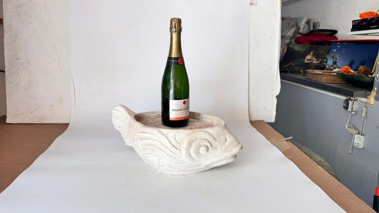 Large Plaster Jardinière France, 1930s Fish Sculpture In The Style Of Martel photo furniture