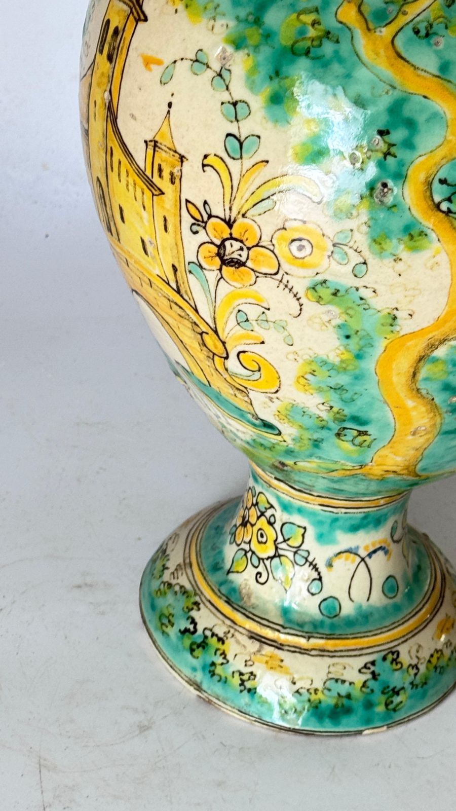 Large Italian Ceramic Vase – Green & Yellow – Knight On Horseback – 1970s photo Home Decor