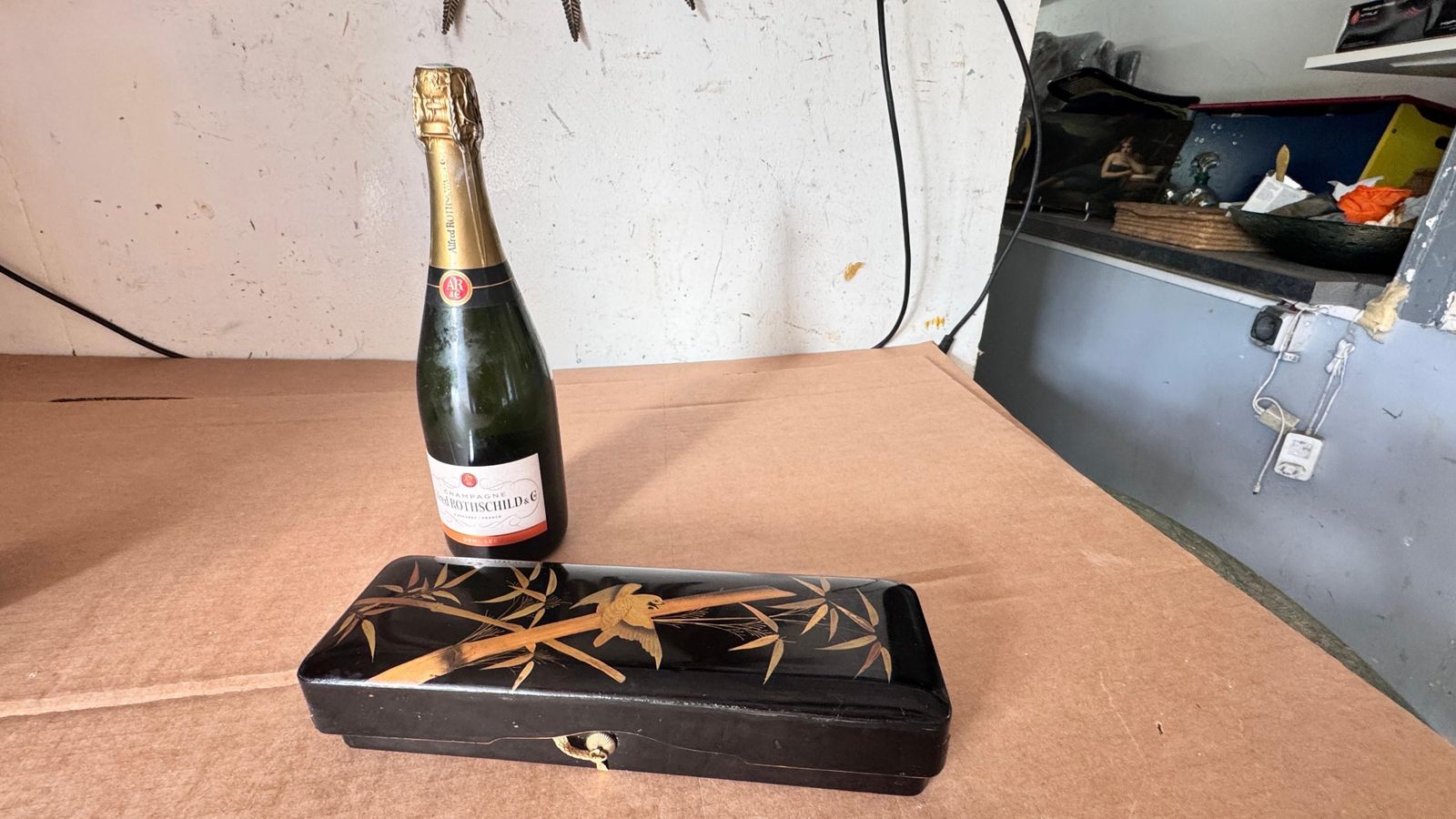 20th Century Japanese Black Lacquer Box With Gold Bird And Reed Motif Decorative photo furniture