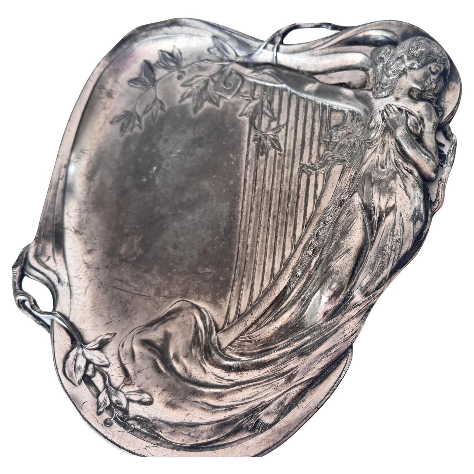 1920s French Art Nouveau Silvered Metal Vide Poche Reclining Woman